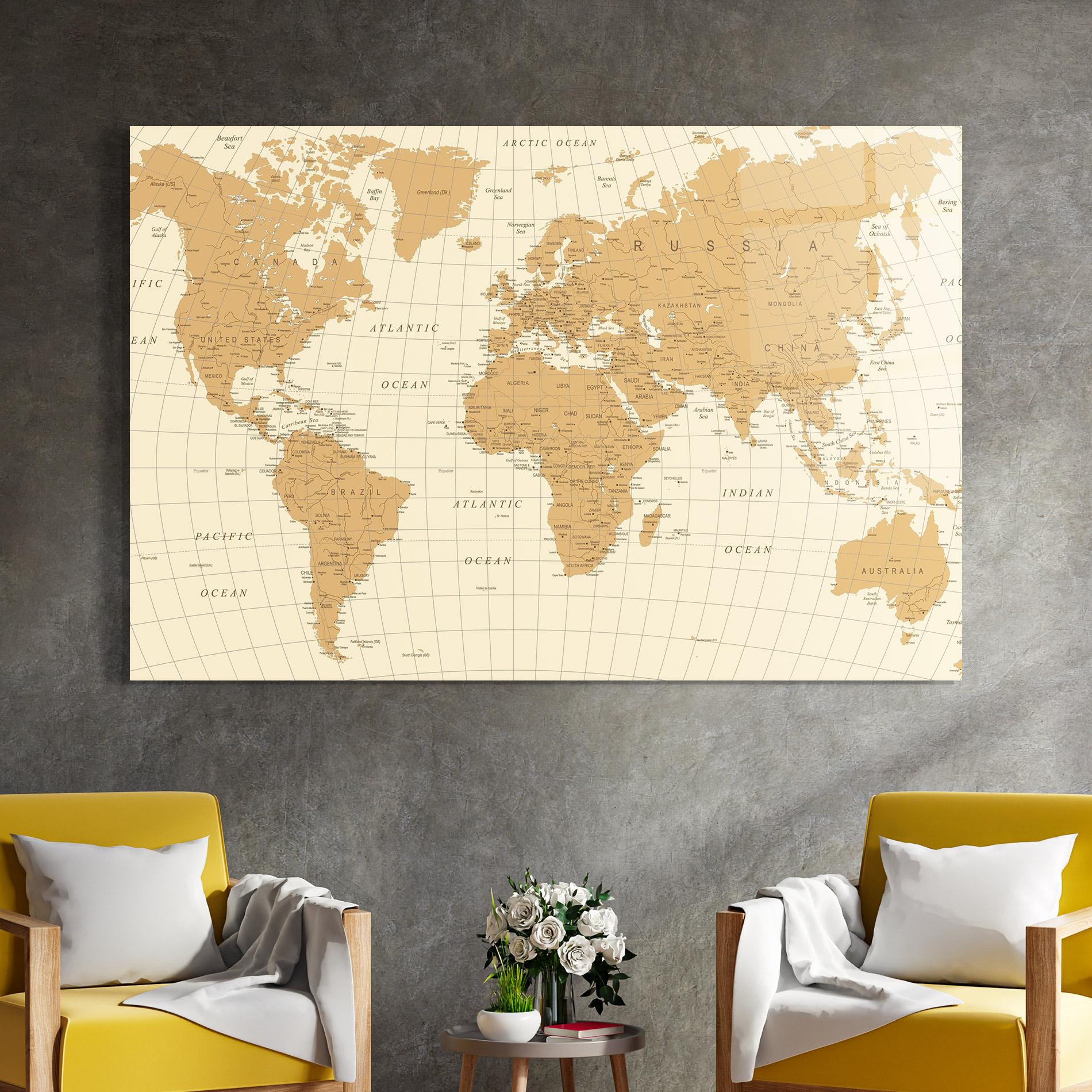 Üvegkép Old Map Cream mockup 4