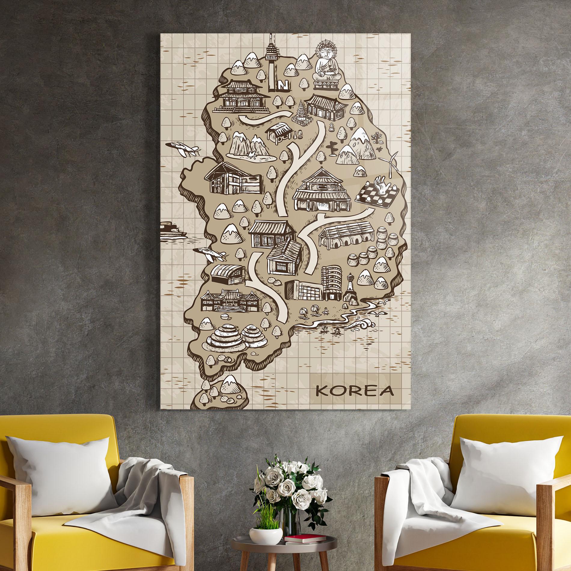 Üvegkép Old Korea Map mockup 4