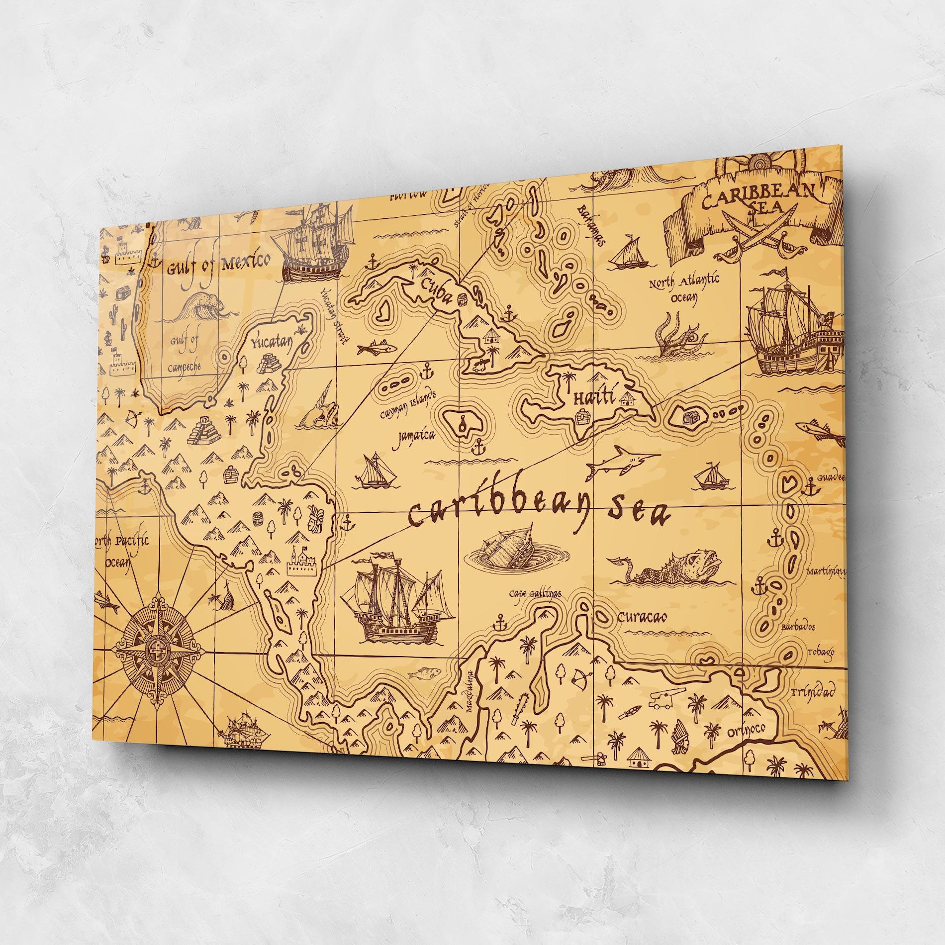 Üvegkép Caribbean Sea Map mockup 1