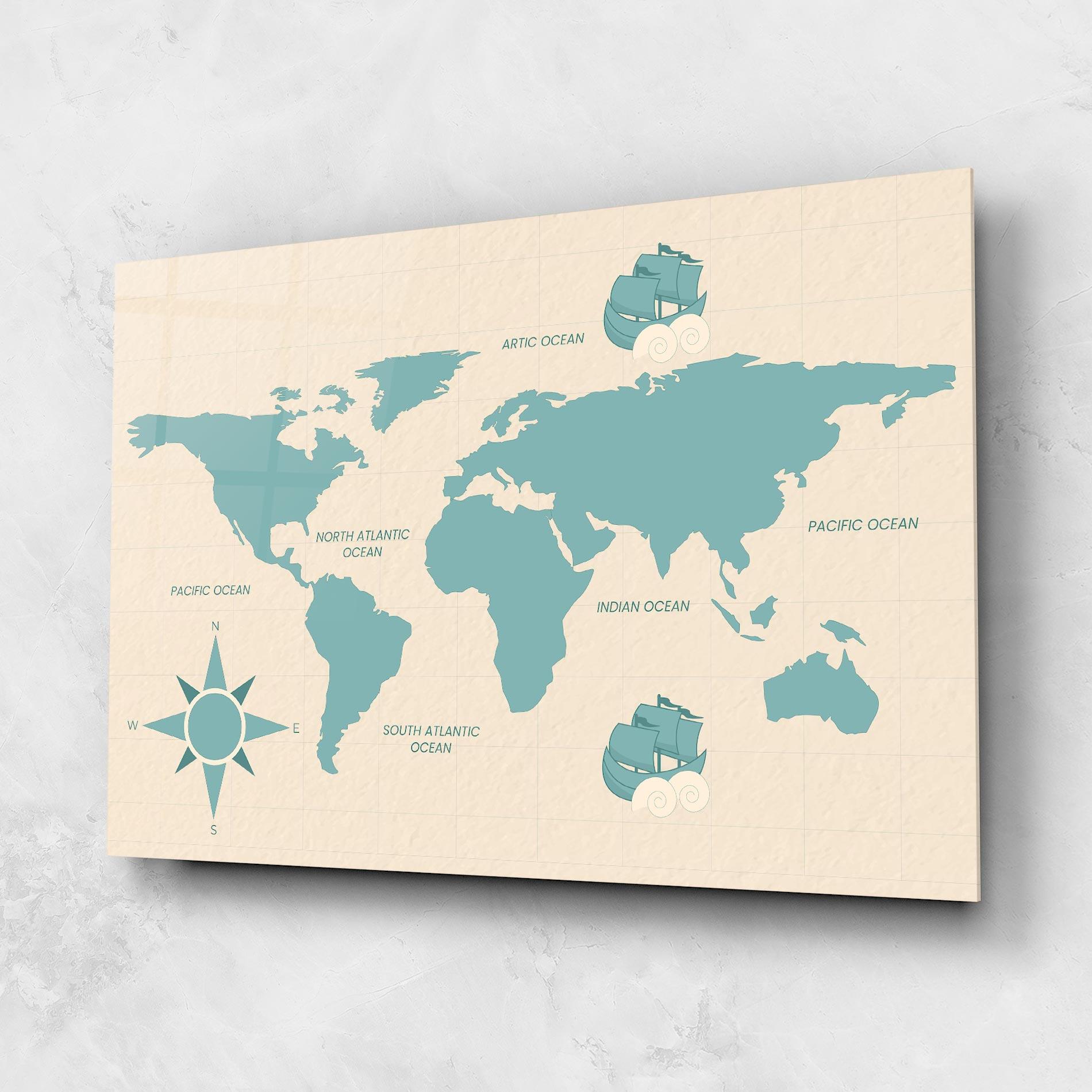 Üvegkép Cream Blue Map mockup 1