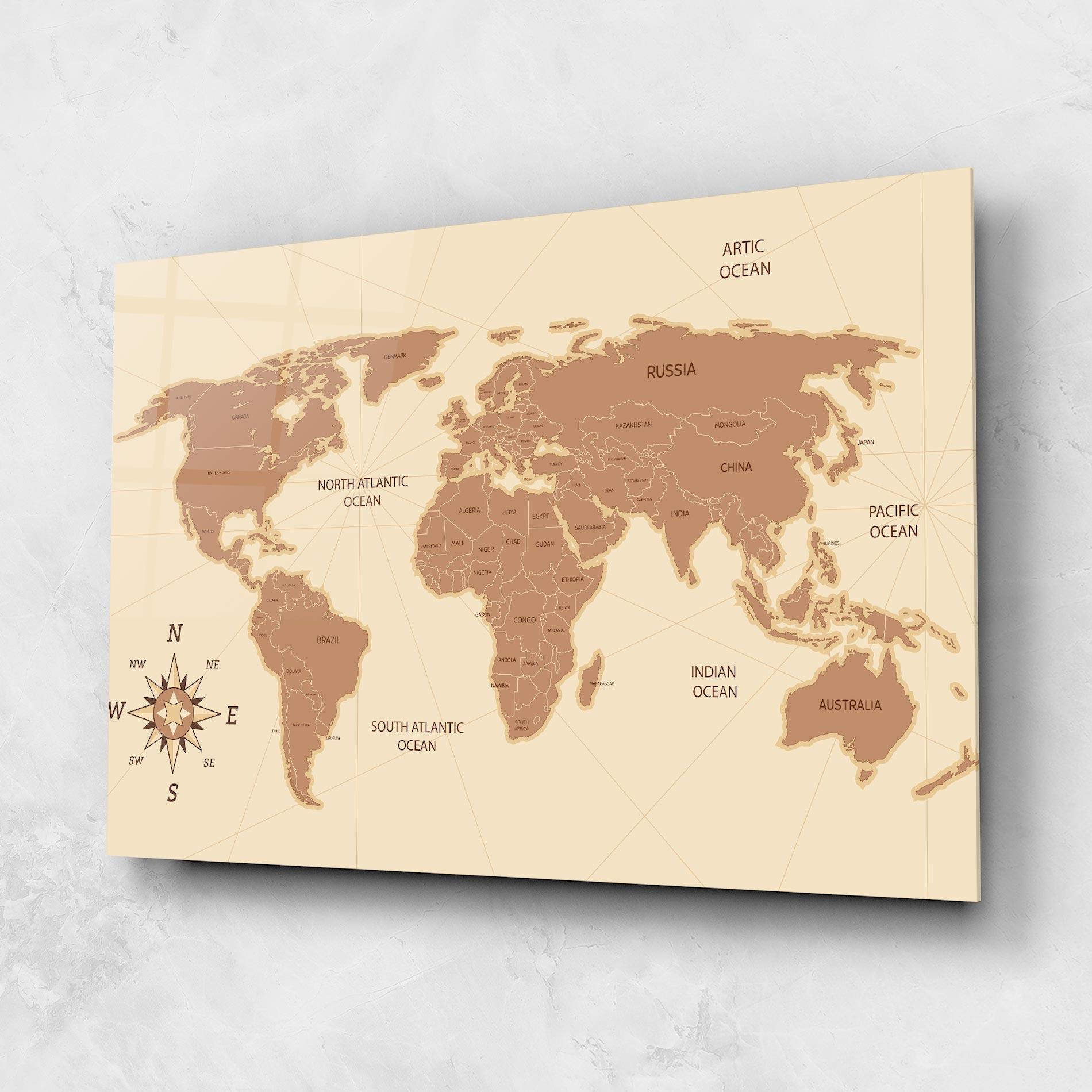 Üvegkép Cream Map Vintage mockup 1