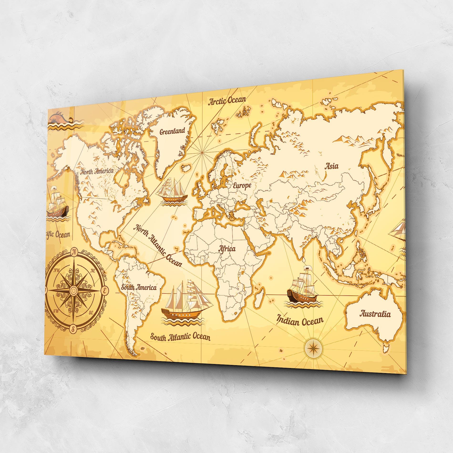 Üvegkép Gold Vintage Map mockup 1