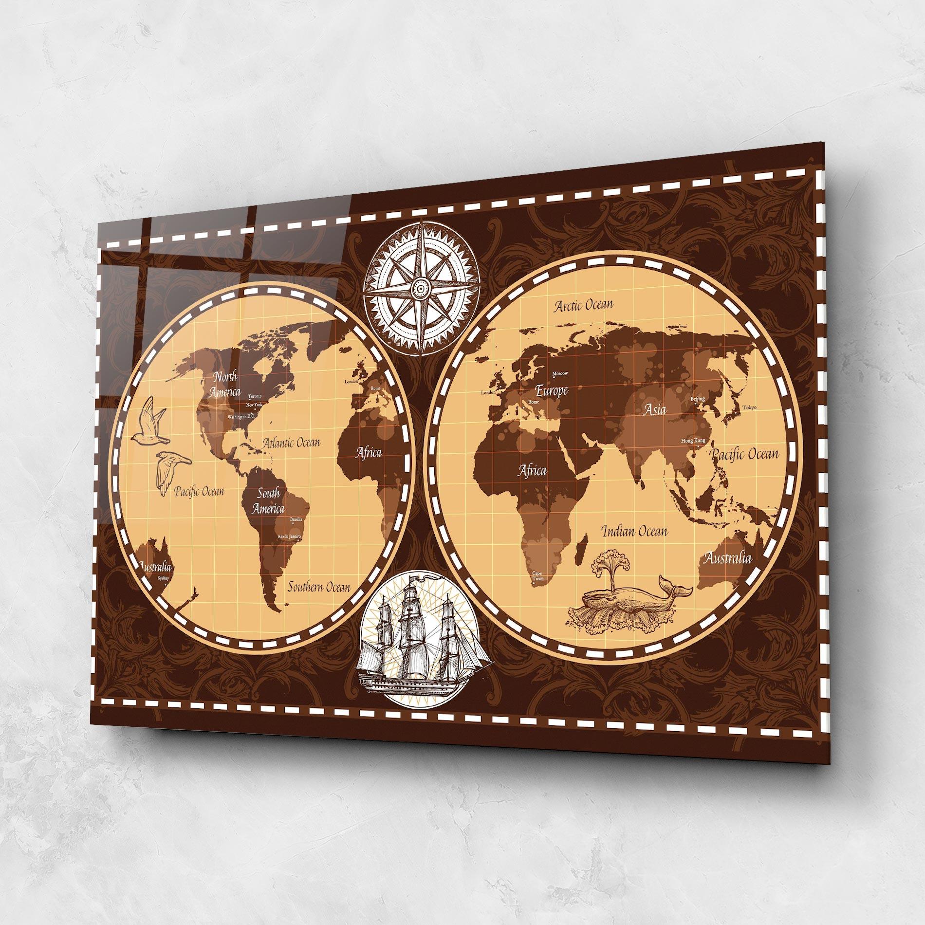 Üvegkép Old Brown Map mockup 1