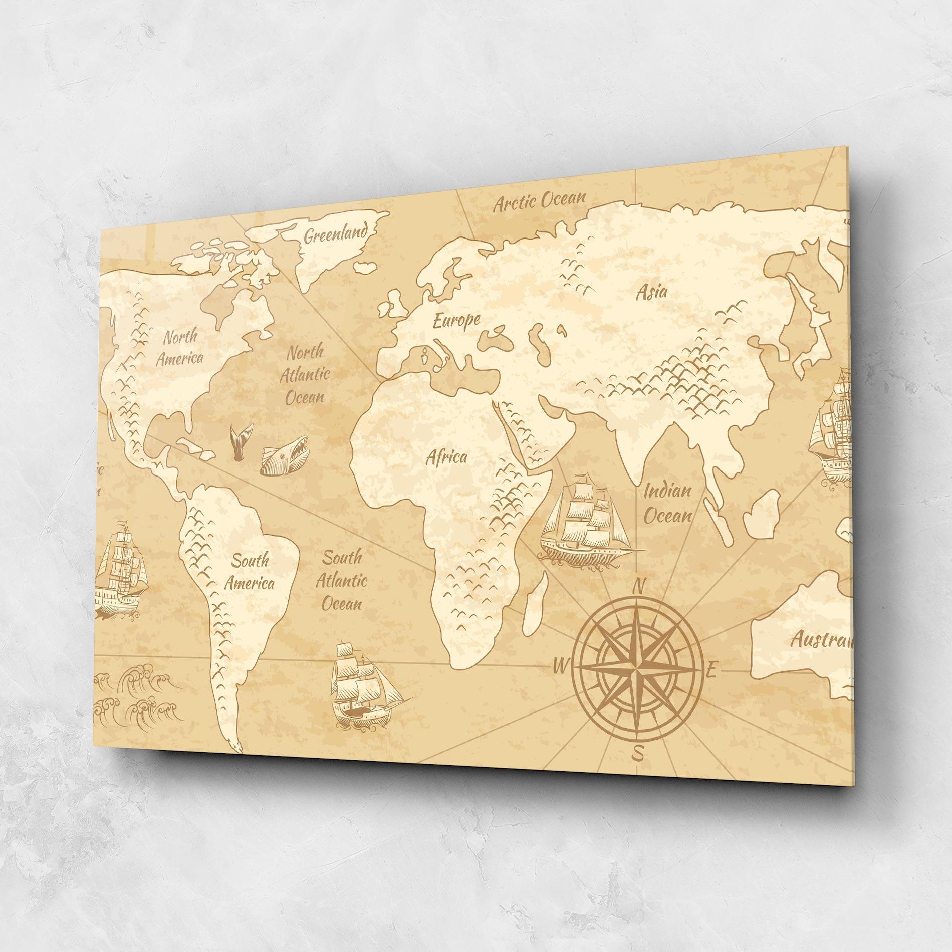 Üvegkép Old Continents Map mockup 1