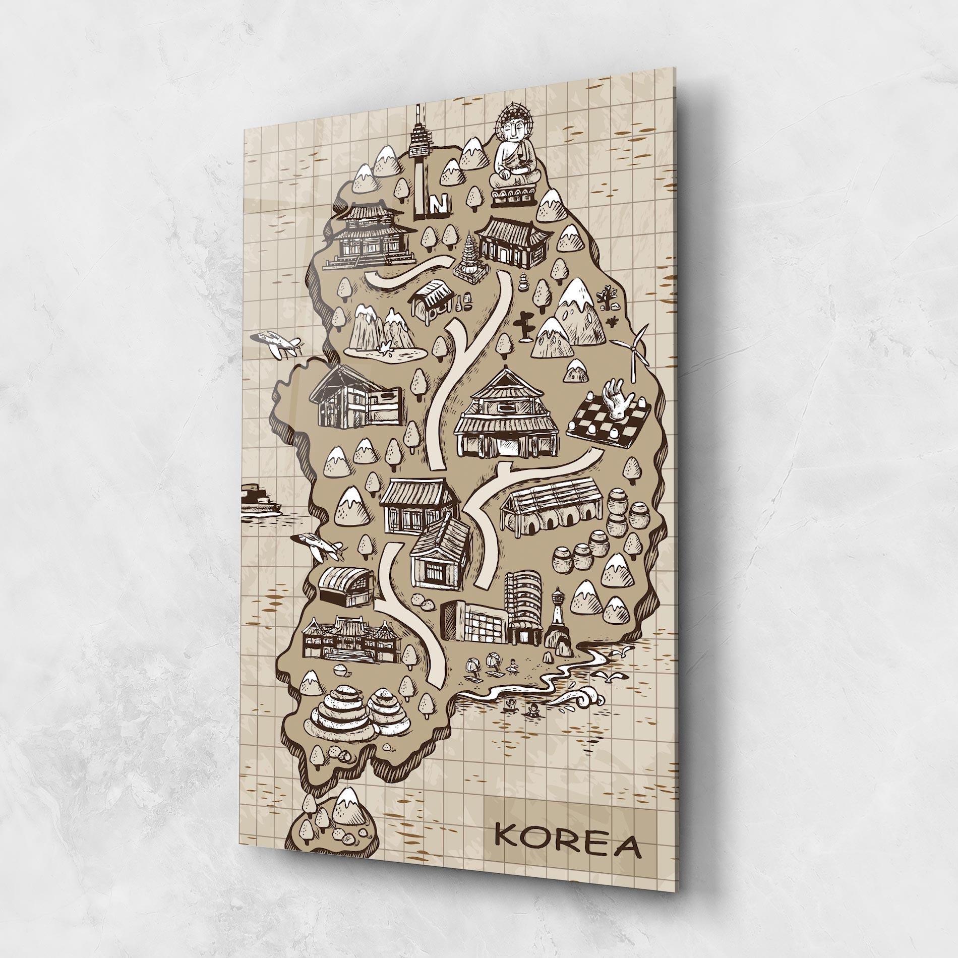 Üvegkép Old Korea Map mockup 1