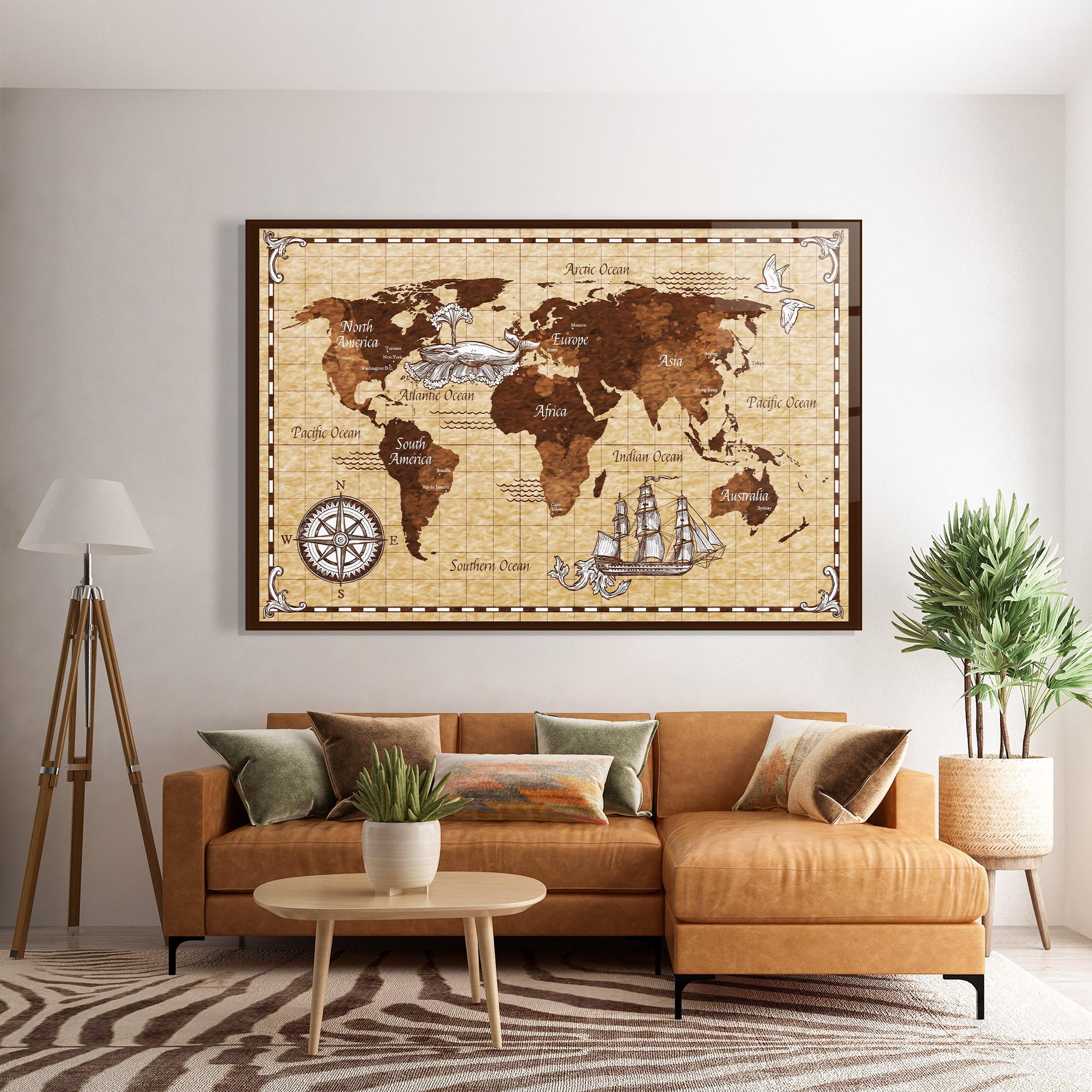 Üvegkép Brown Old Map mockup 7