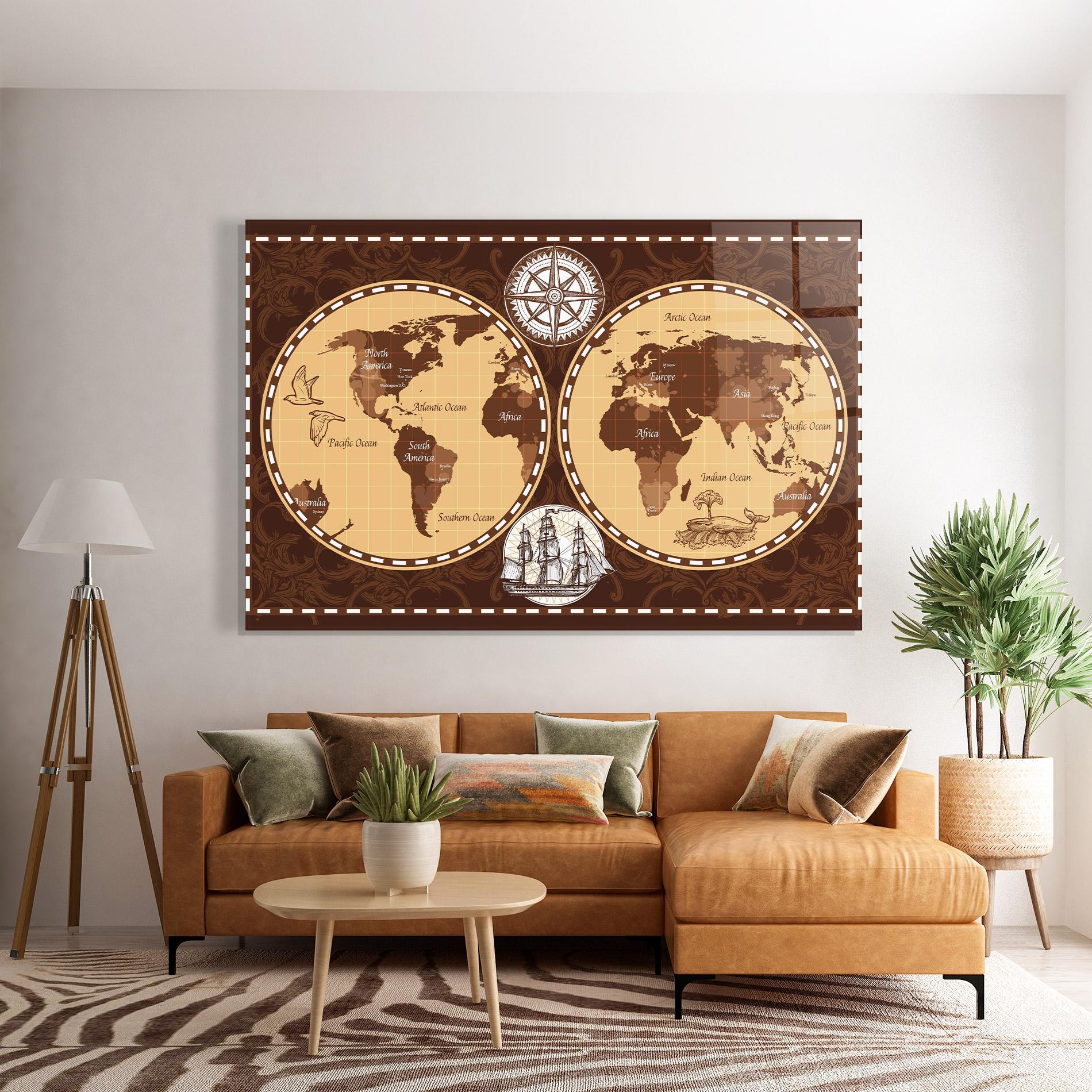 Üvegkép Old Brown Map mockup 7