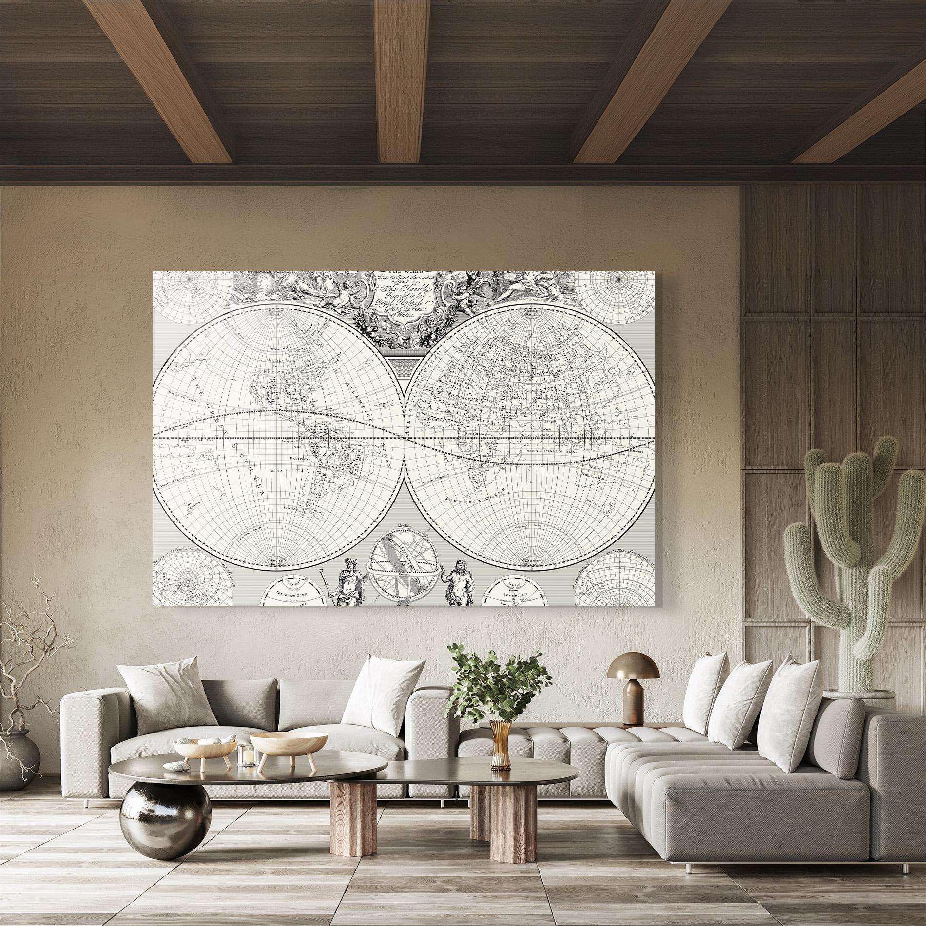 Üvegkép Black White Map mockup 8