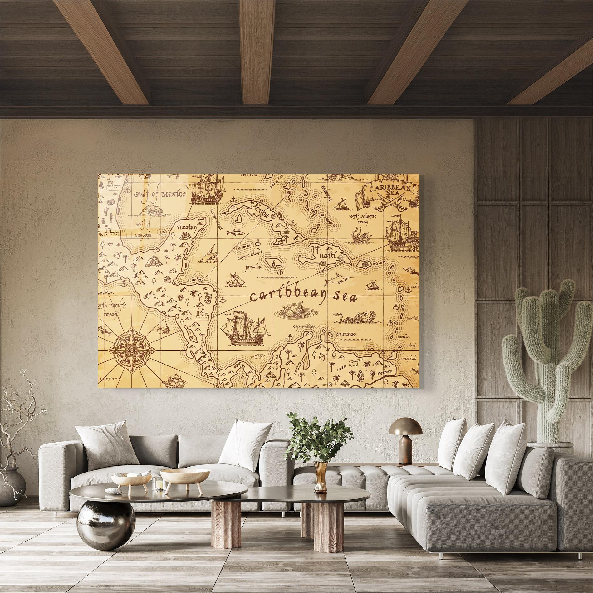 Üvegkép Caribbean Sea Map mockup 8