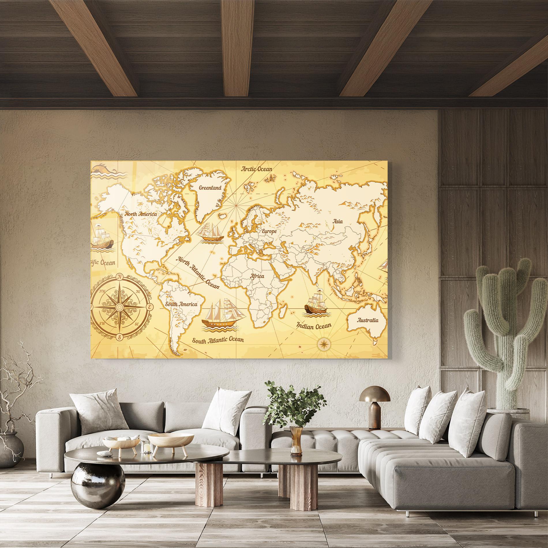 Üvegkép Gold Vintage Map mockup 8