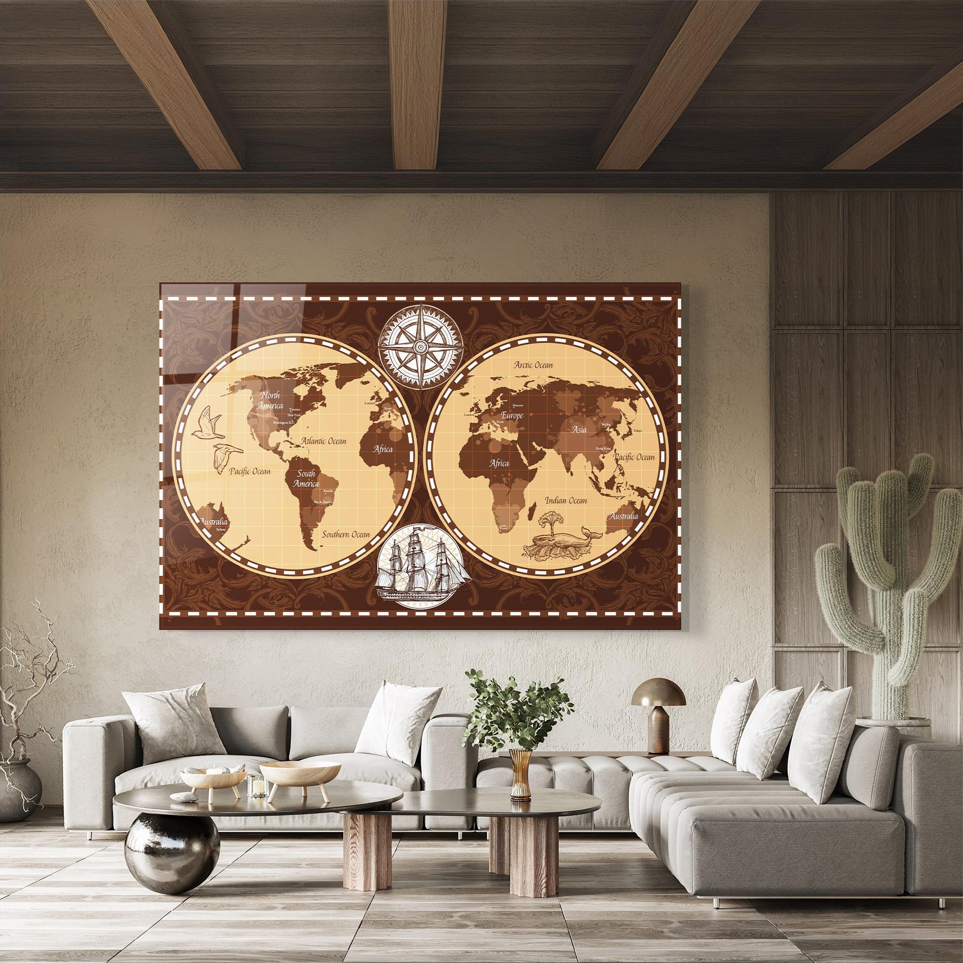 Üvegkép Old Brown Map mockup 8