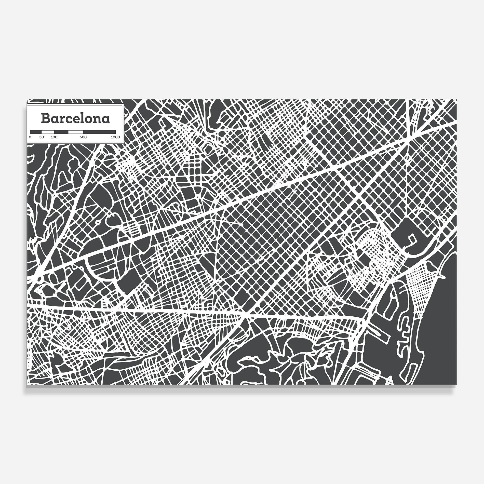 Üvegkép Barcelona Map mockup 0