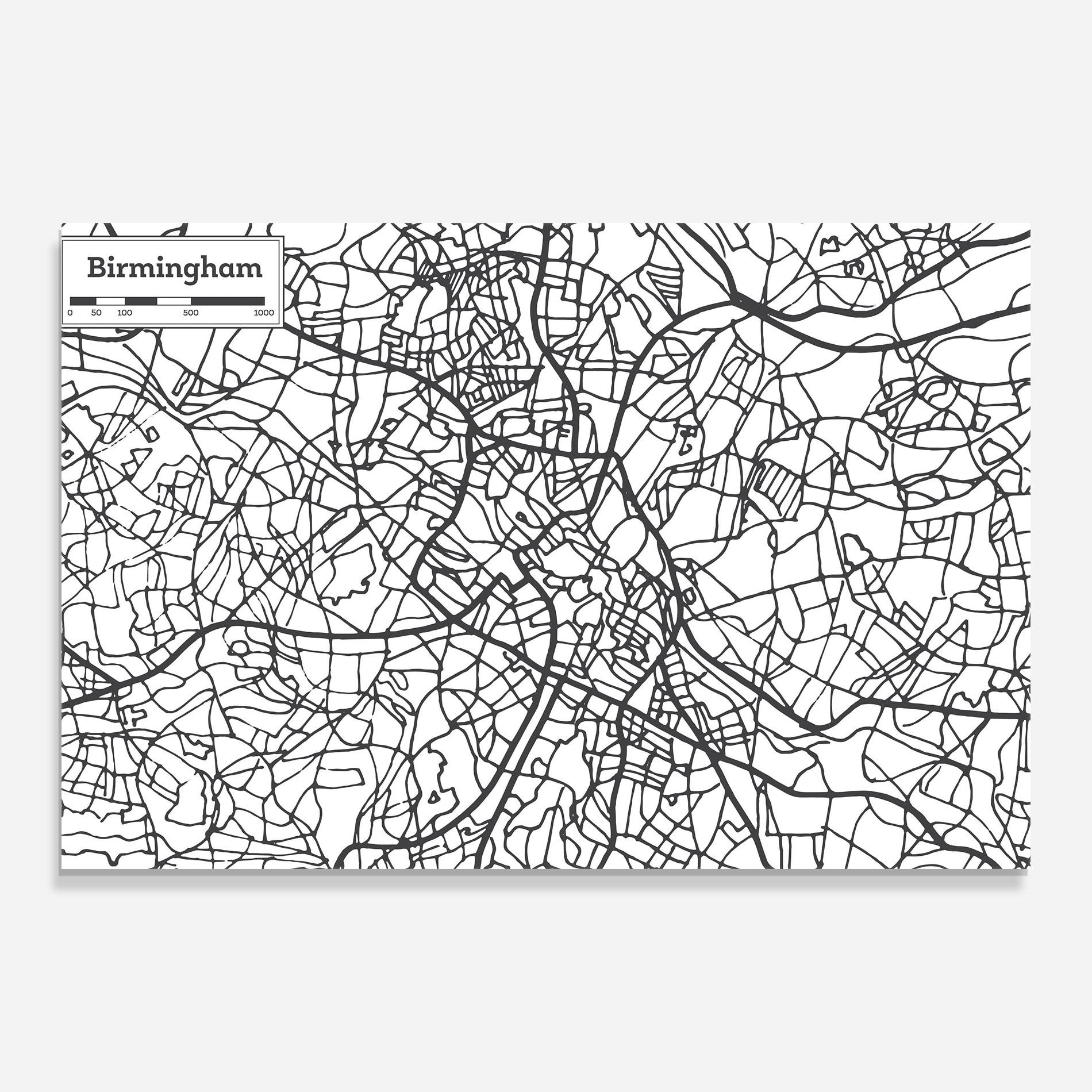 Üvegkép Birmingham Map mockup 0