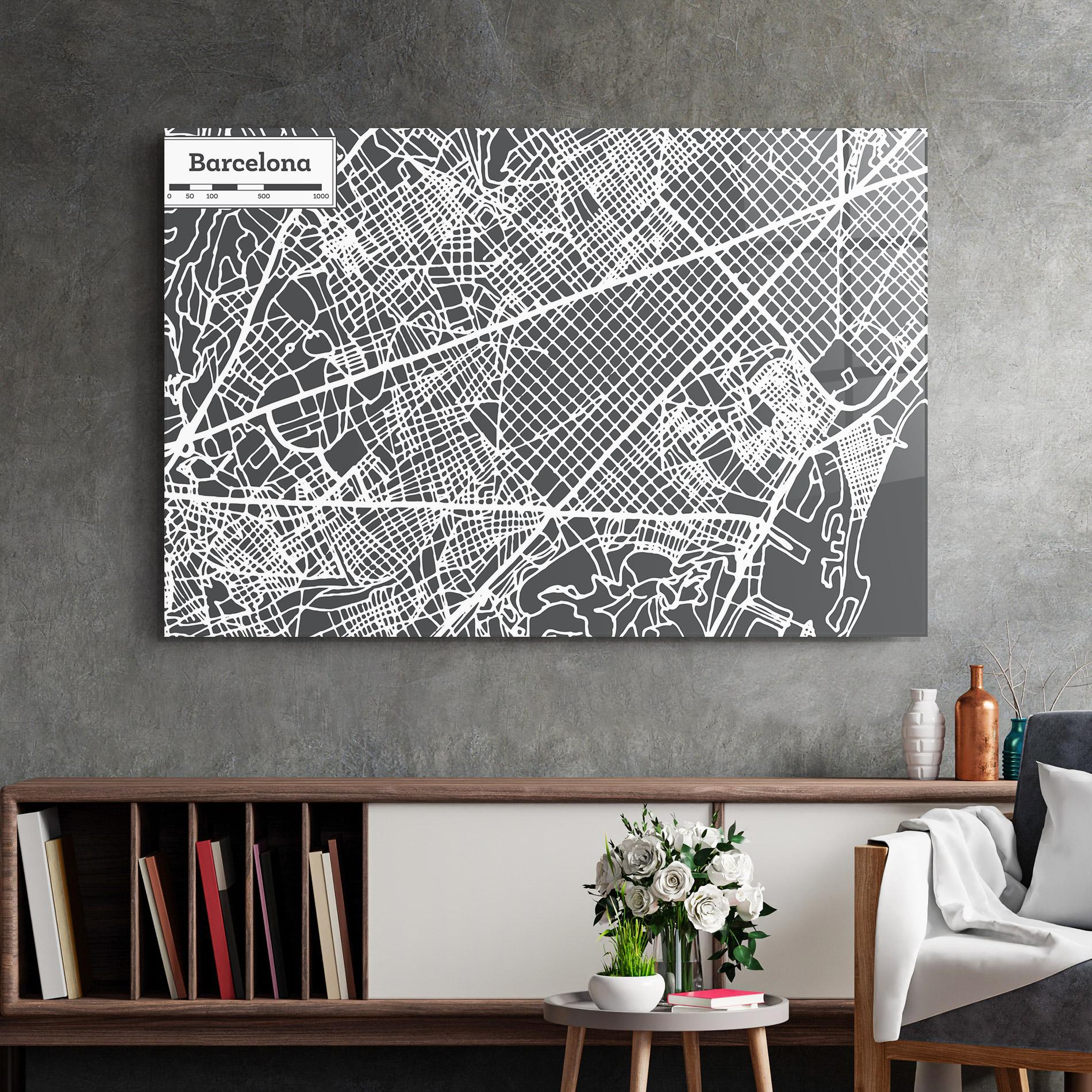 Üvegkép Barcelona Map mockup 2