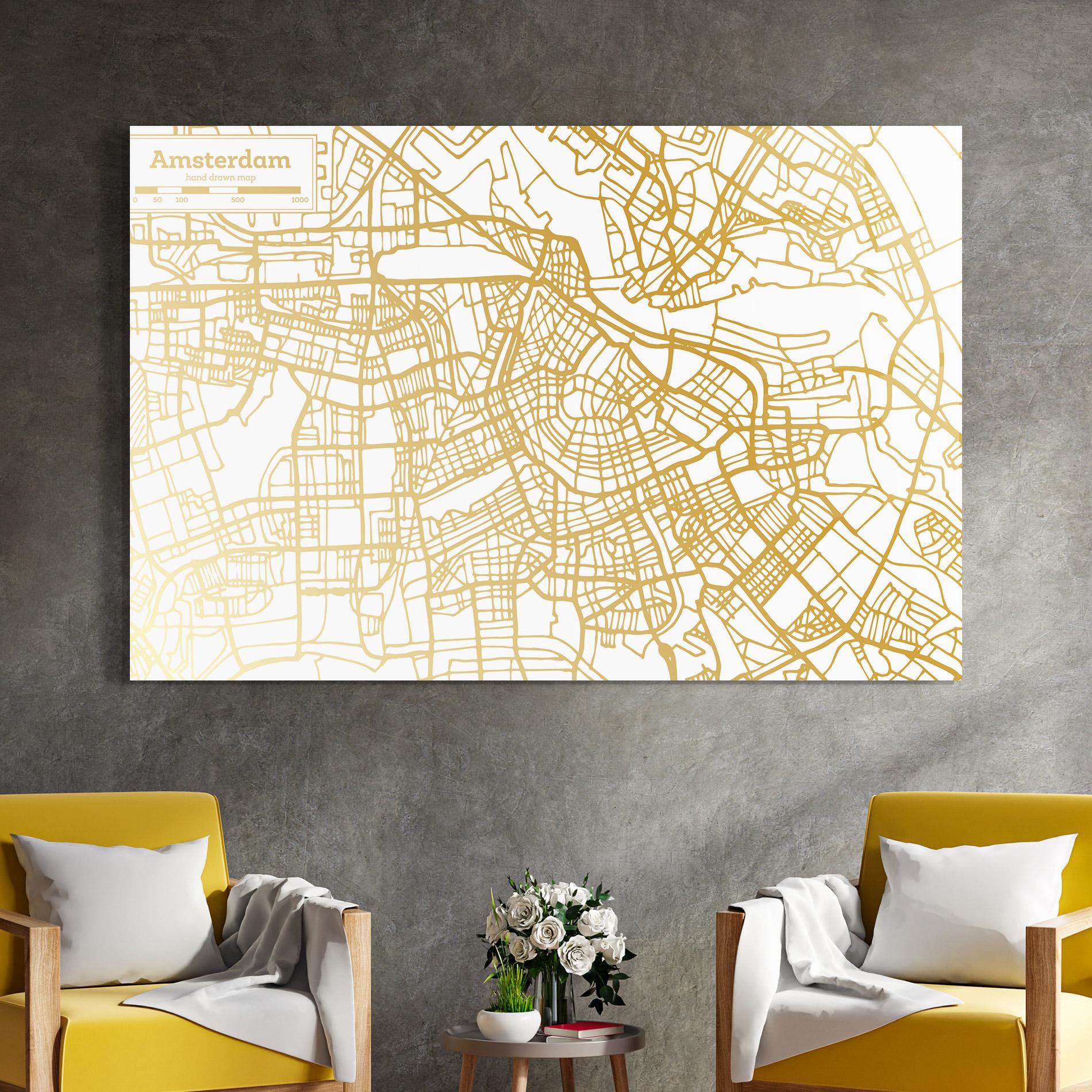 Üvegkép Amsterdam Gold Map mockup 4