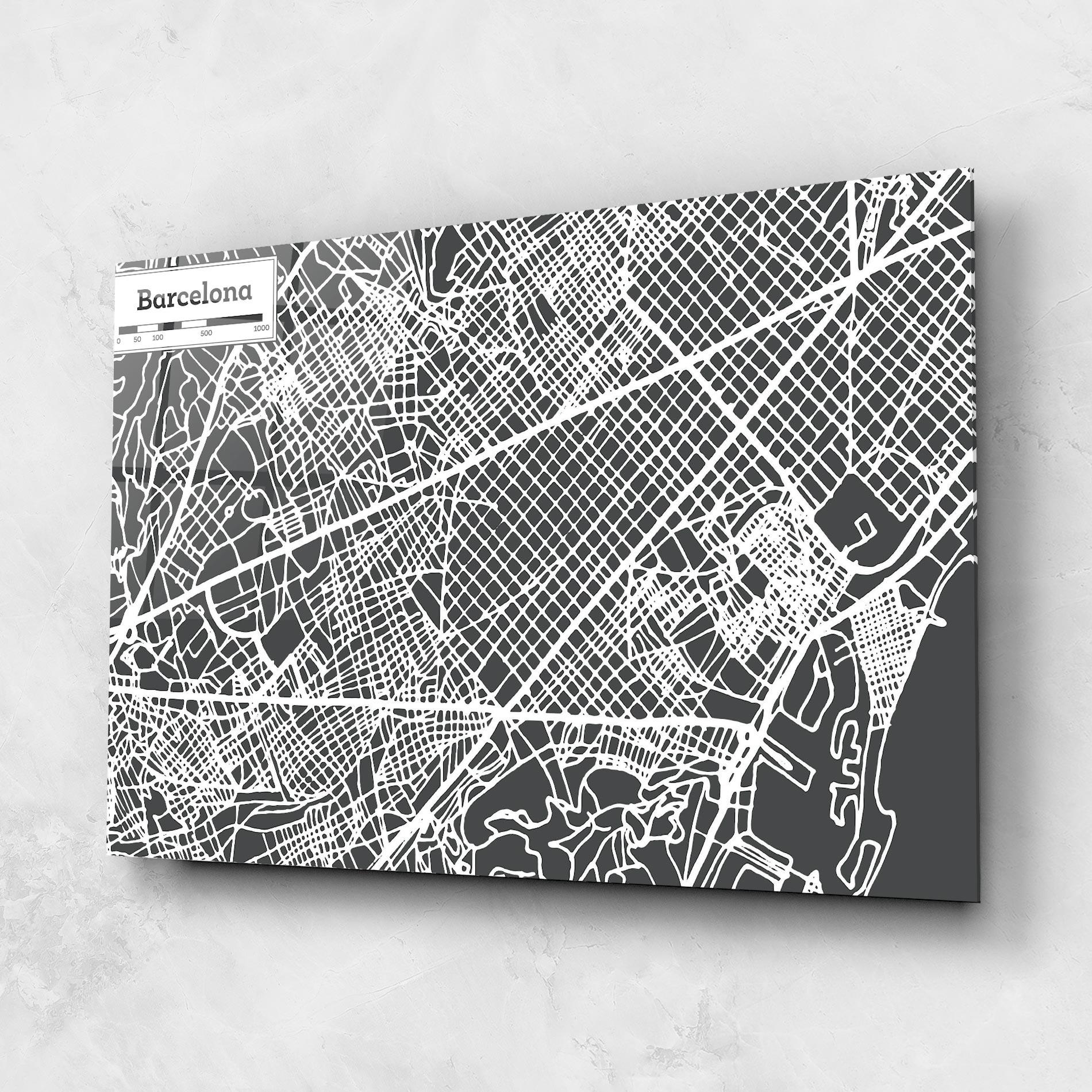 Üvegkép Barcelona Map mockup 1