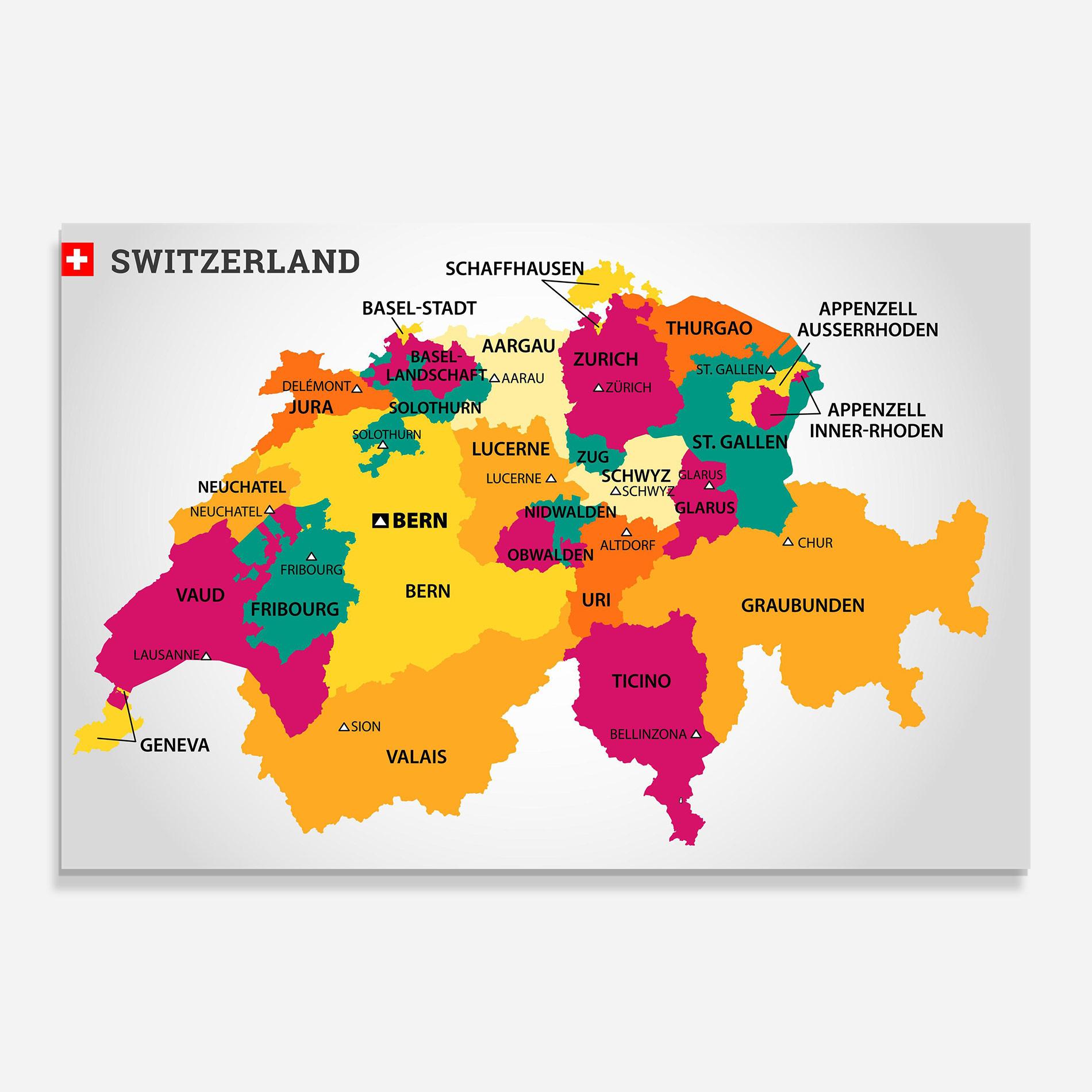 Üvegkép Switzerland Colorful Map mockup 0