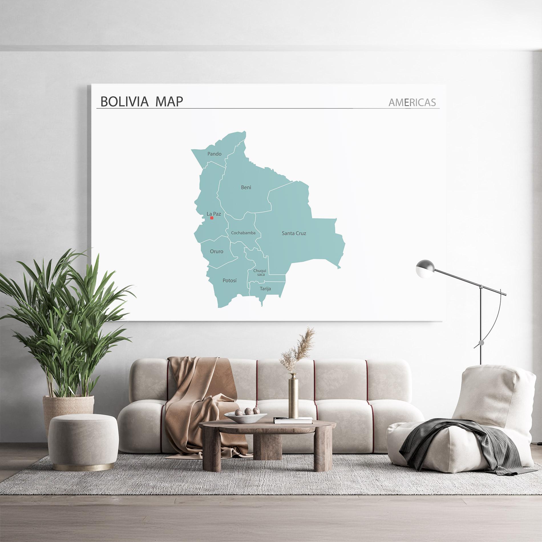 Üvegkép Bolivia Map mockup 9
