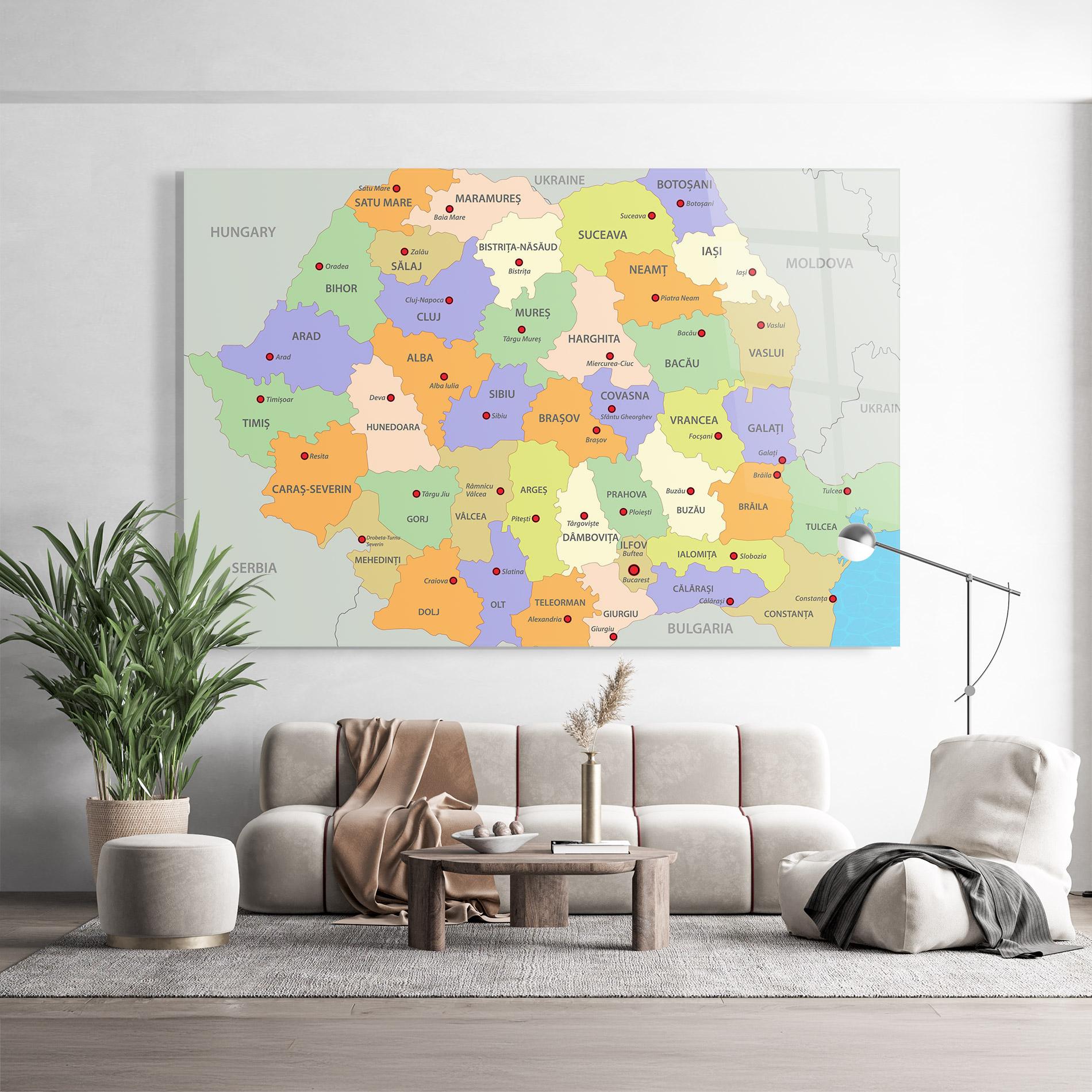 Üvegkép Romania Map mockup 9