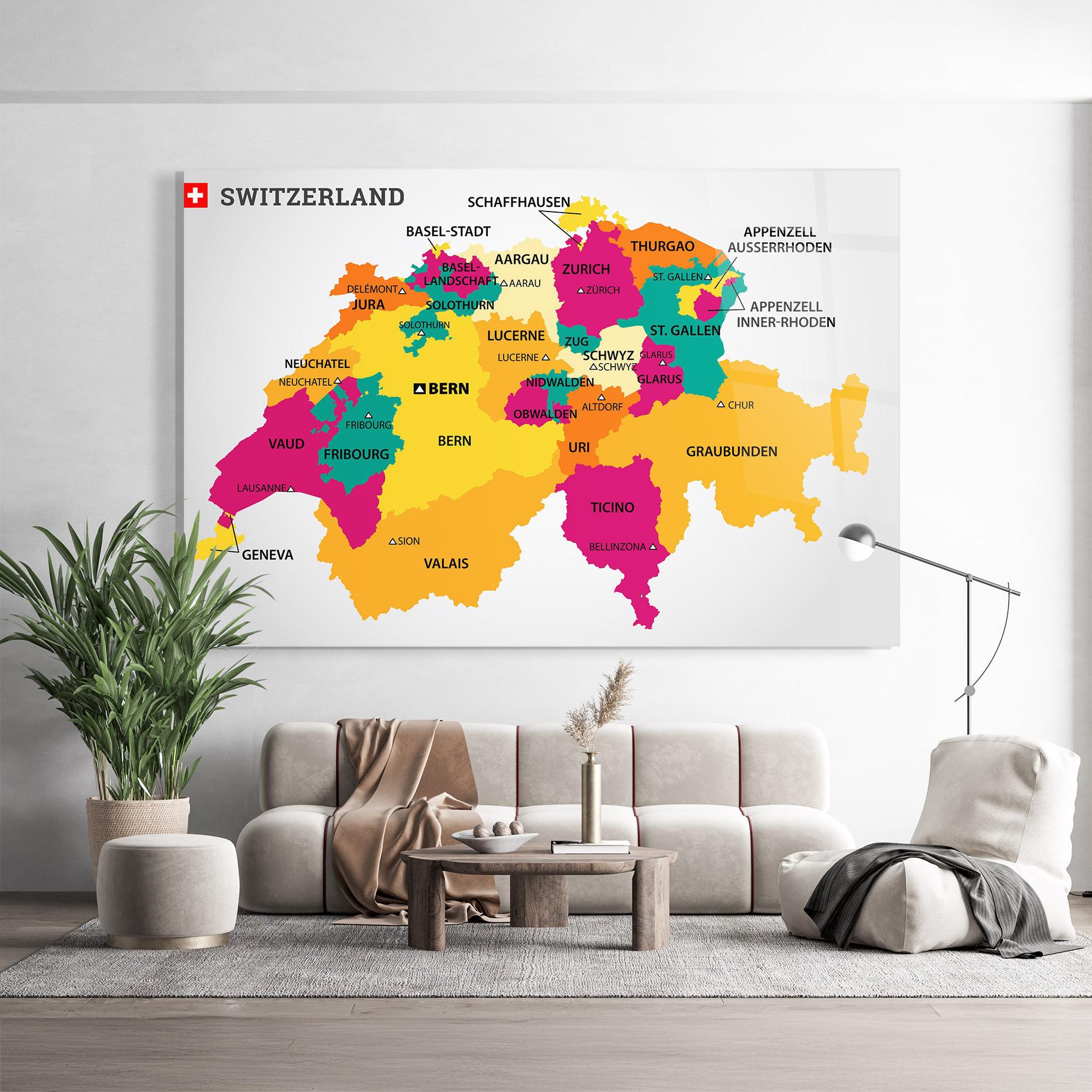 Üvegkép Switzerland Colorful Map mockup 9