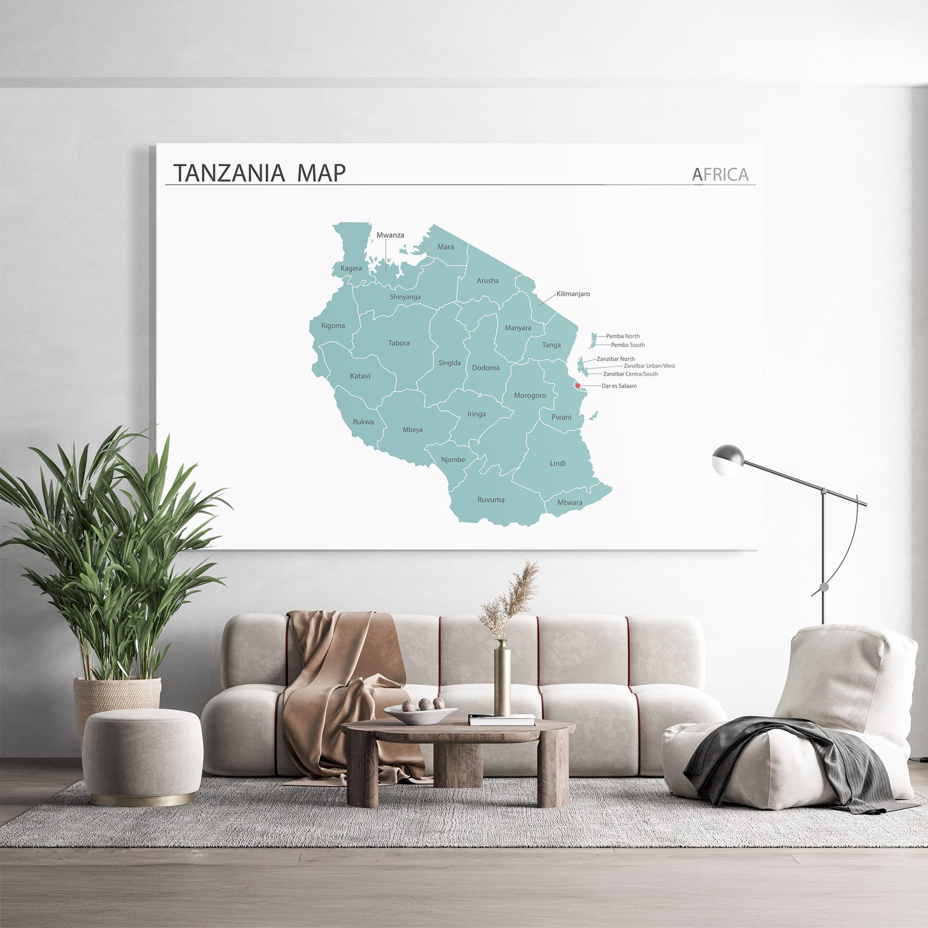 Üvegkép Tanzania Map mockup 9