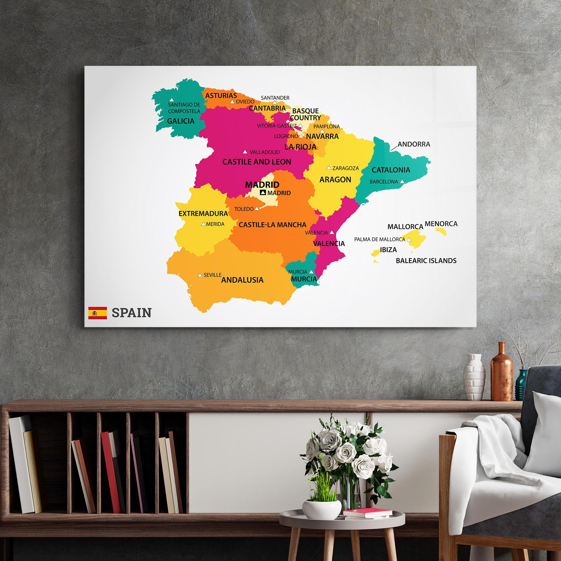 Üvegkép Spain Colorful Map mockup 2
