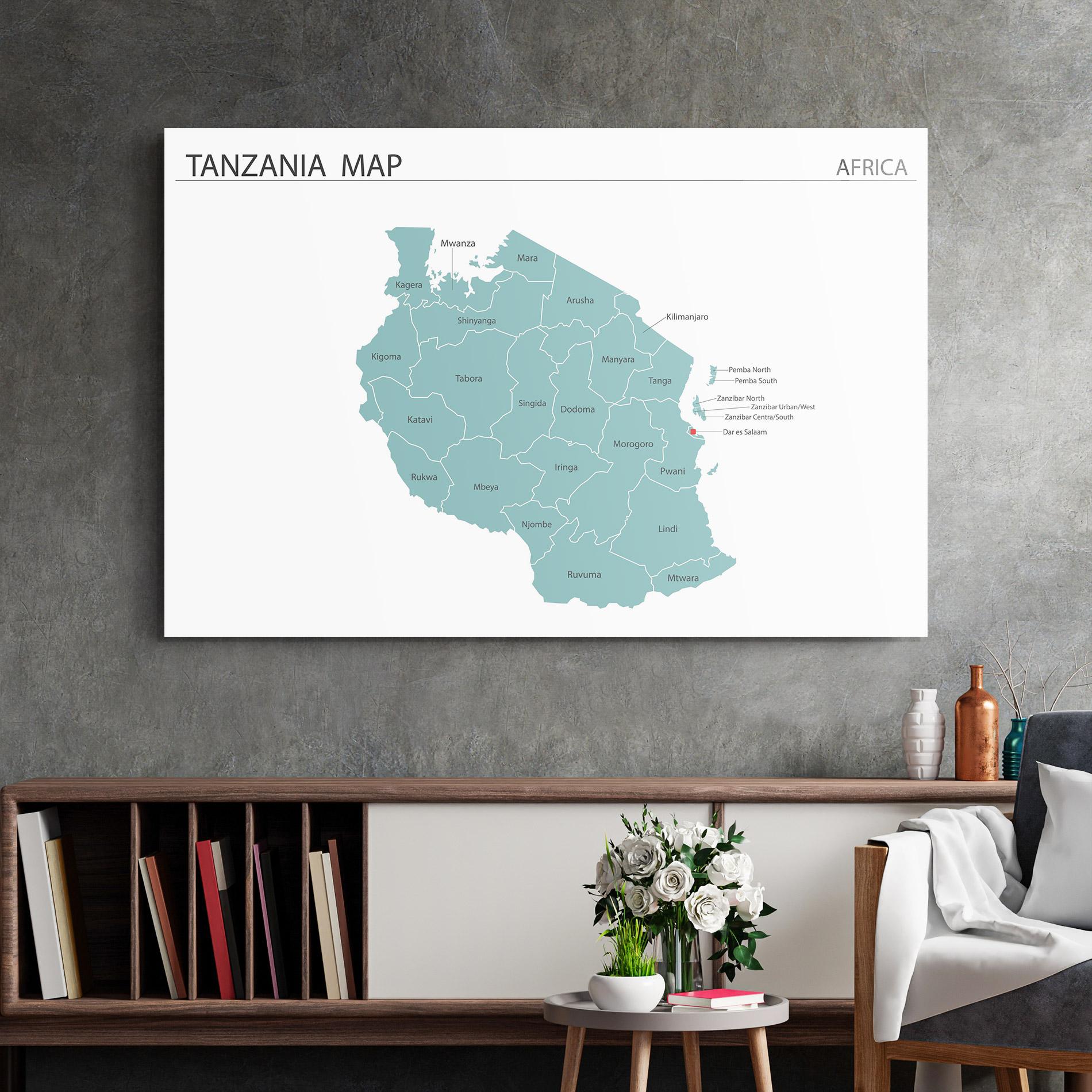 Üvegkép Tanzania Map mockup 2