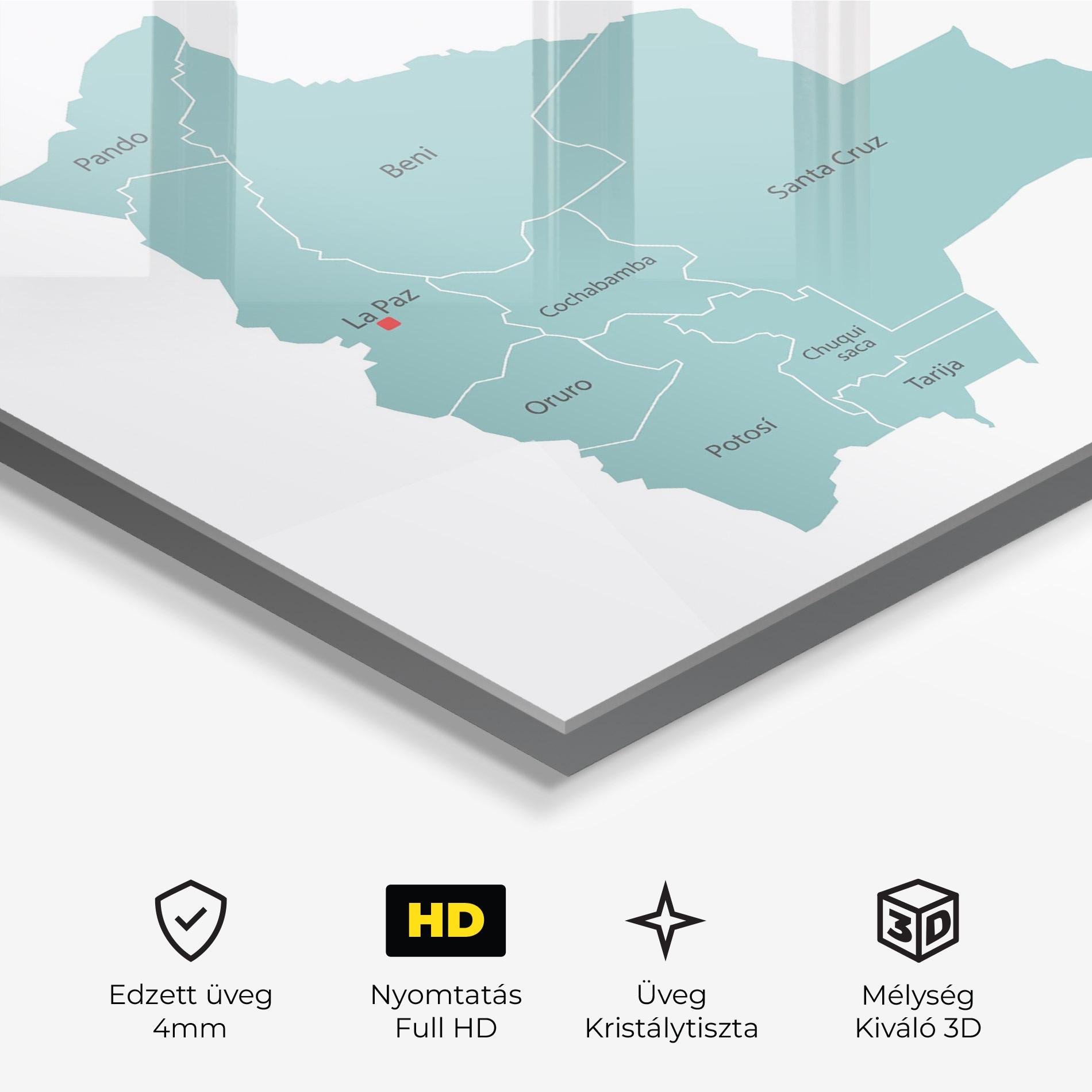 Üvegkép Bolivia Map mockup 3