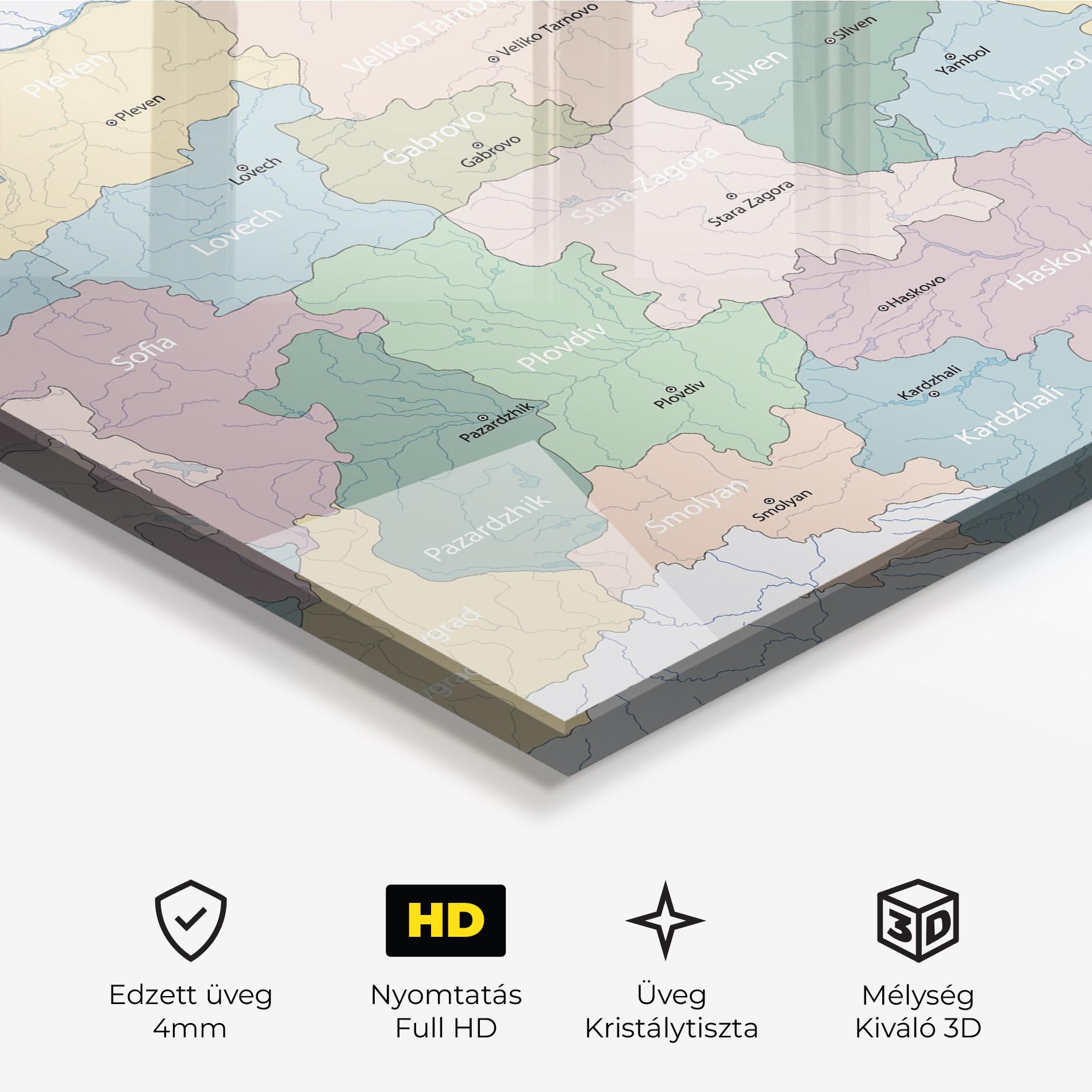 Üvegkép Bulgaria Map mockup 3