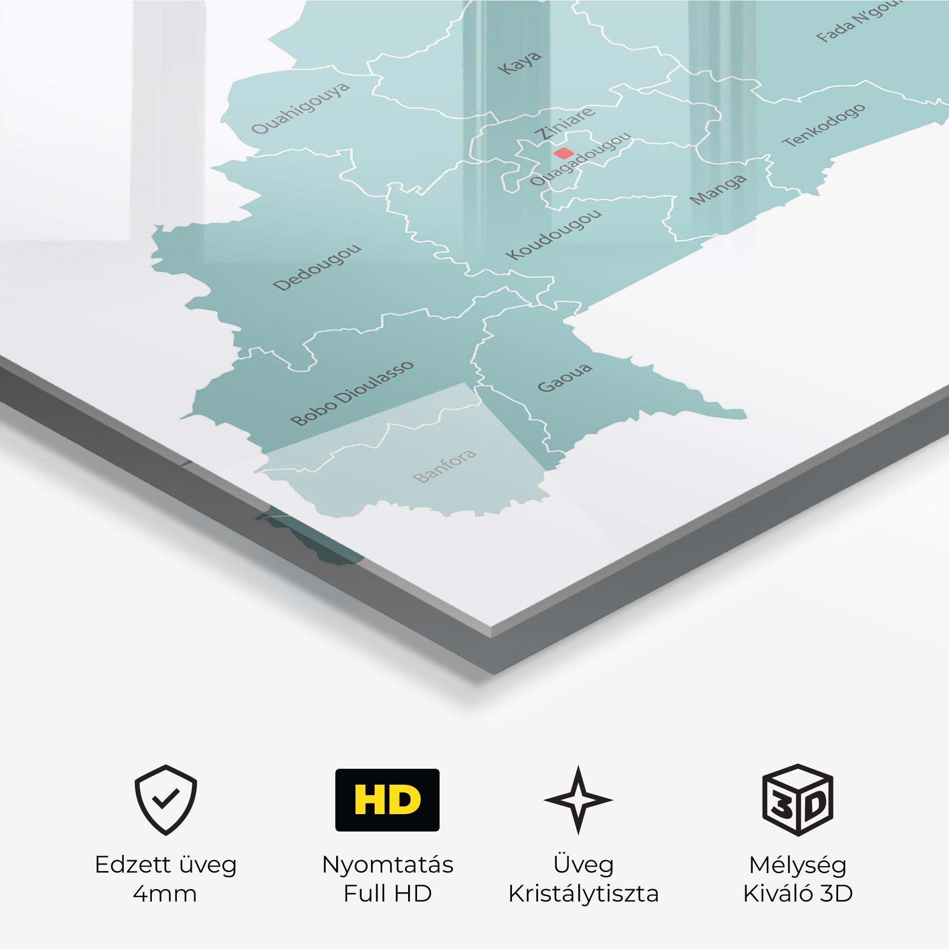 Üvegkép Burkina Faso Map mockup 3