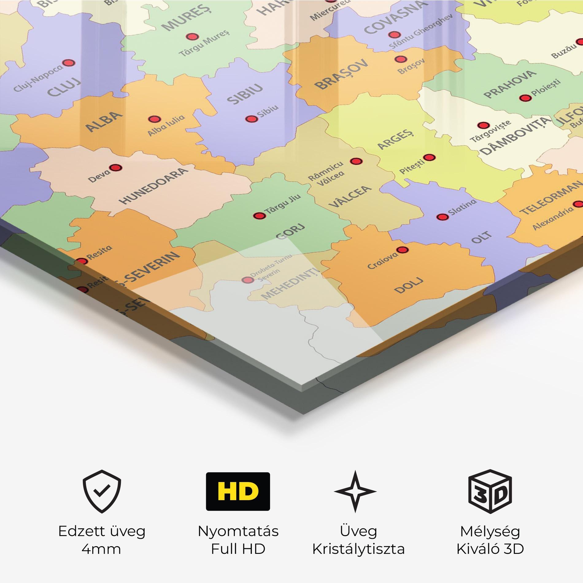 Üvegkép Romania Map mockup 3