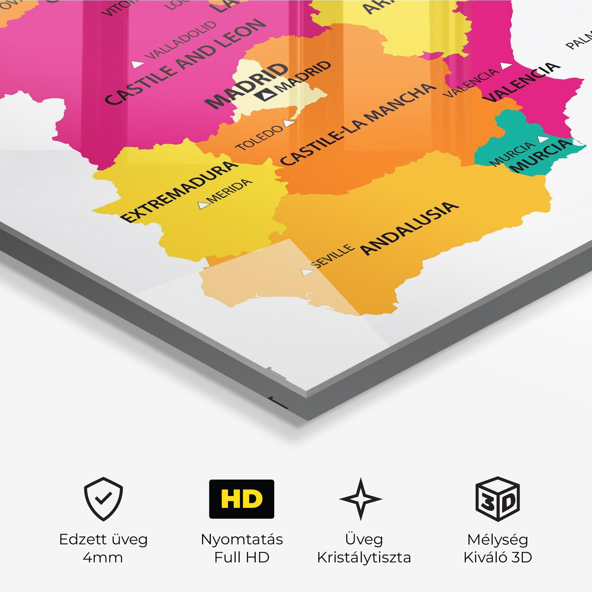 Üvegkép Spain Colorful Map mockup 3