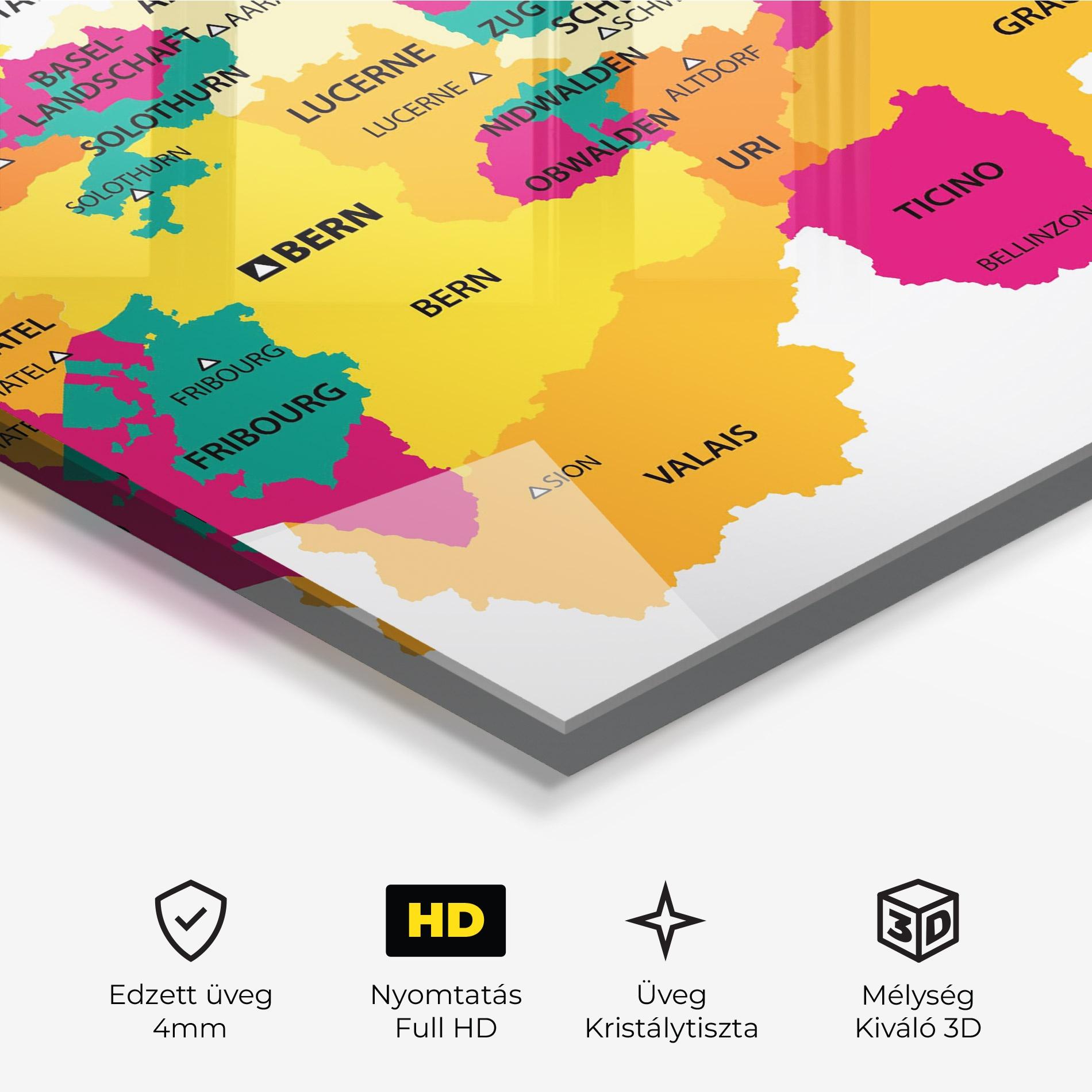 Üvegkép Switzerland Colorful Map mockup 3