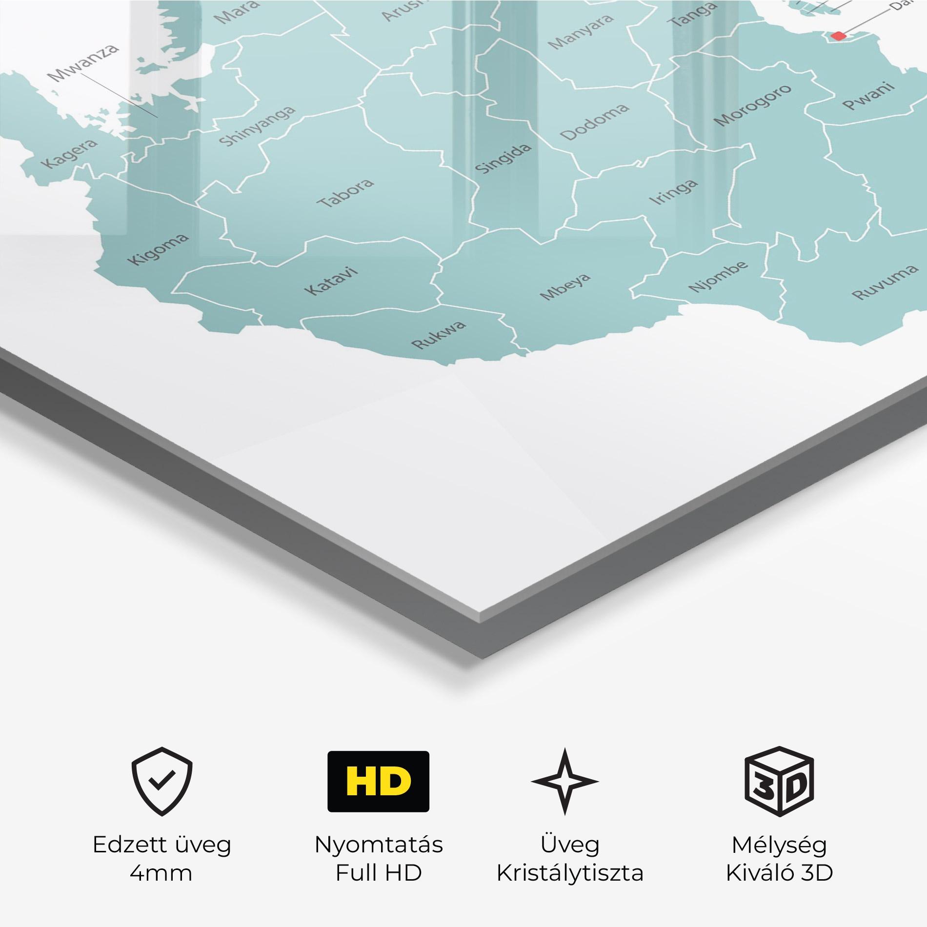 Üvegkép Tanzania Map mockup 3