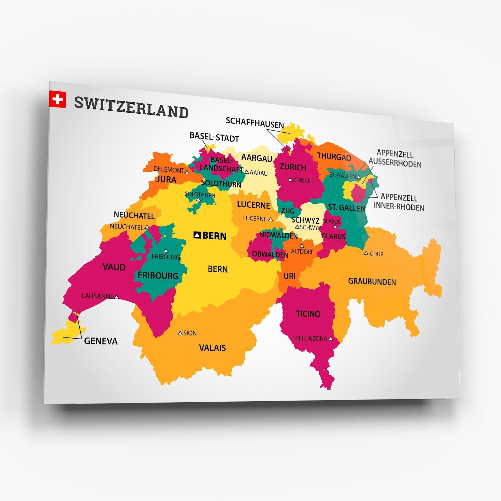 Üvegkép Switzerland Colorful Map mockup 6
