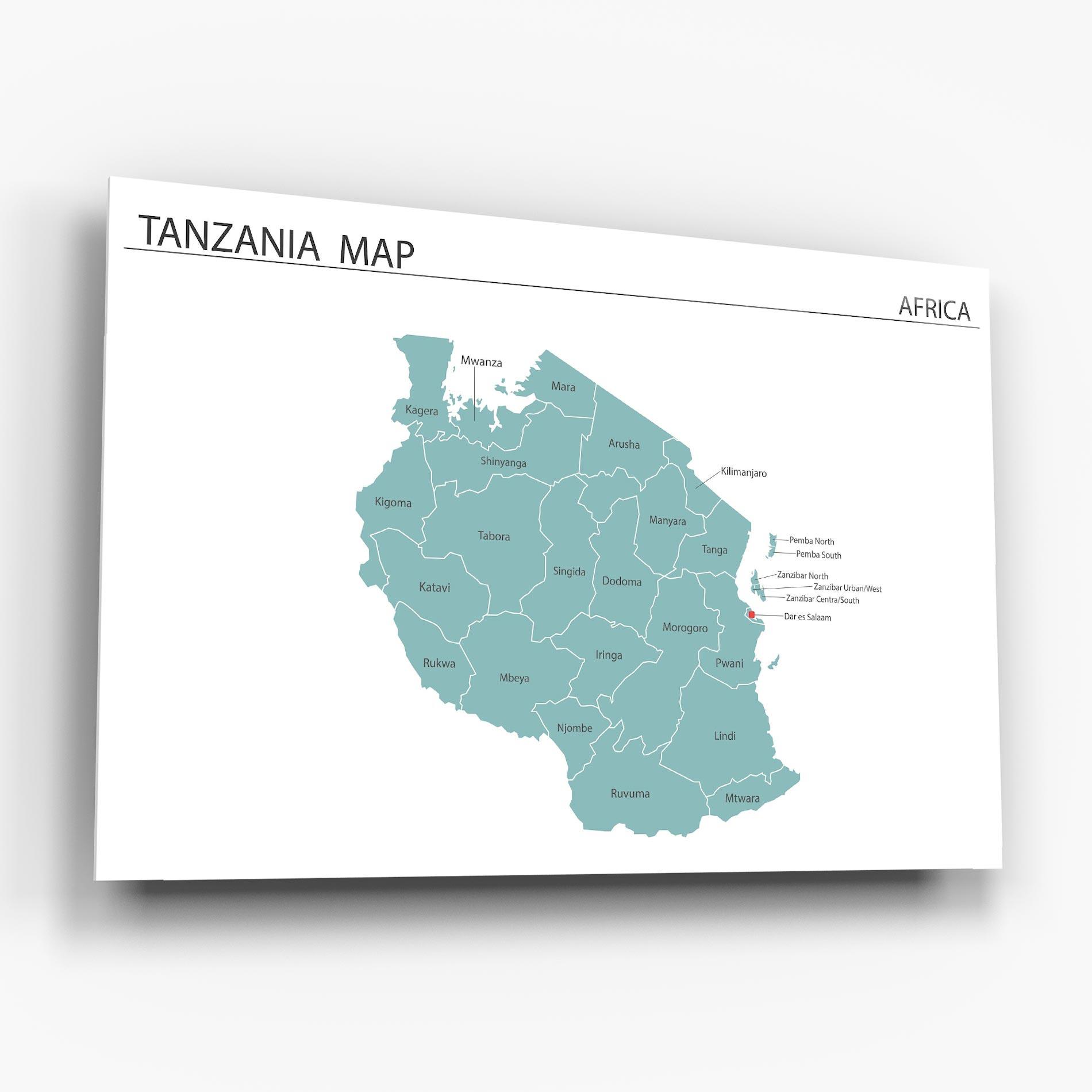 Üvegkép Tanzania Map mockup 6
