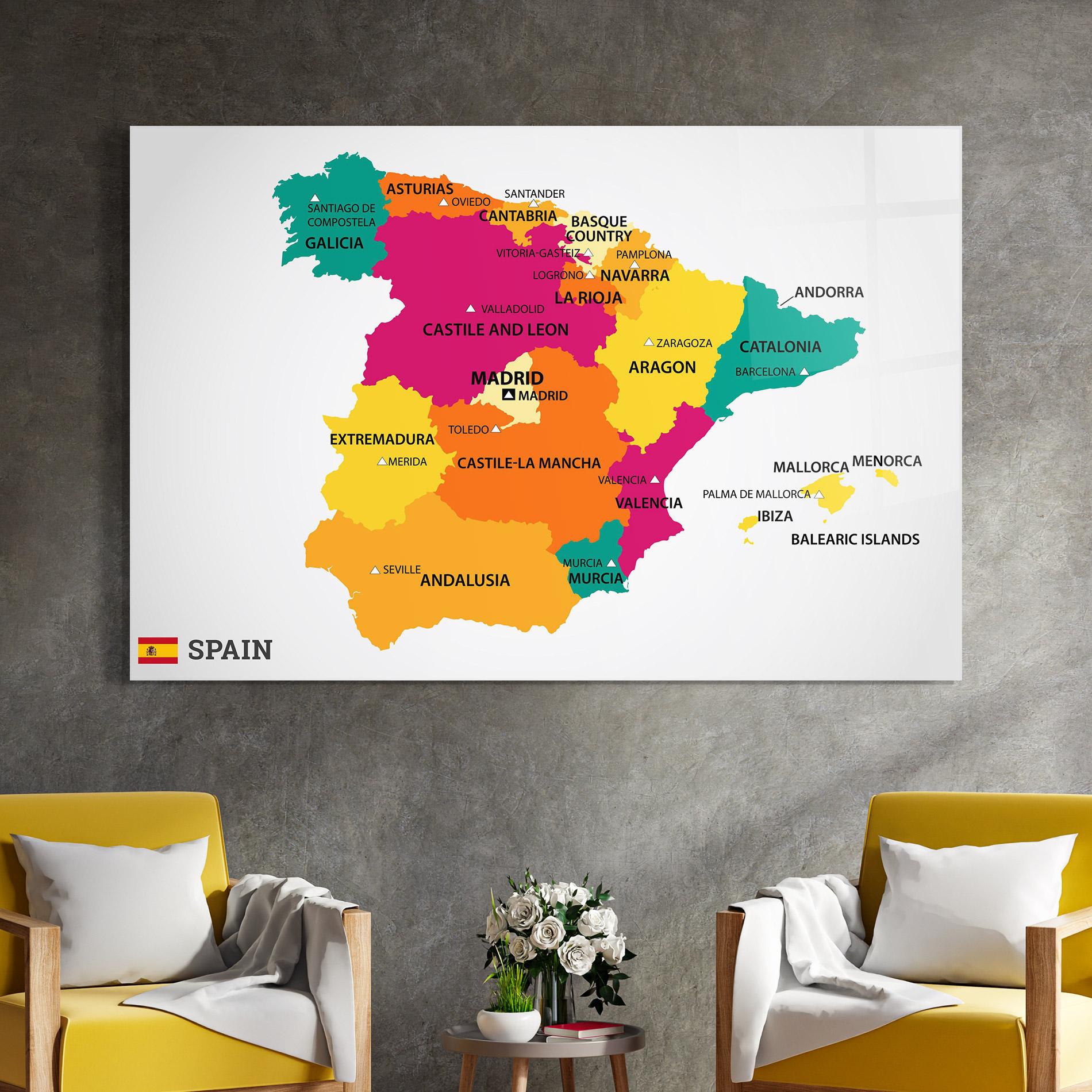 Üvegkép Spain Colorful Map mockup 4