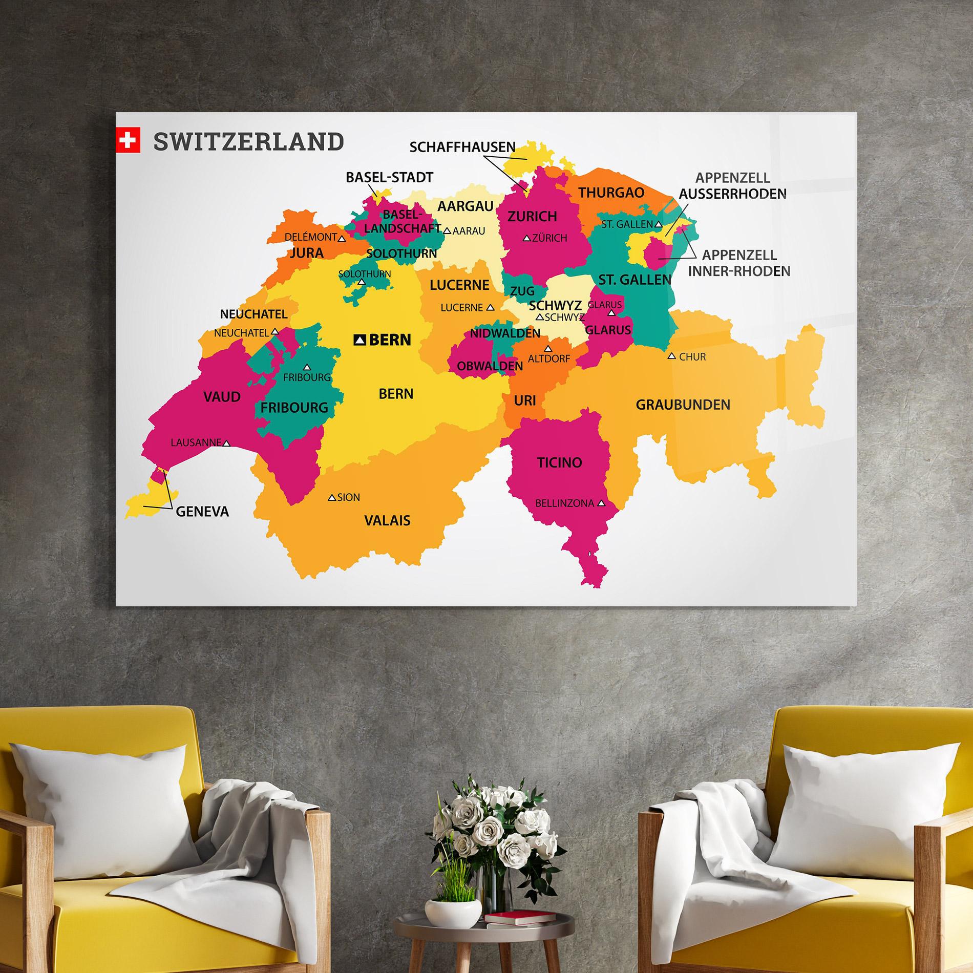 Üvegkép Switzerland Colorful Map mockup 4