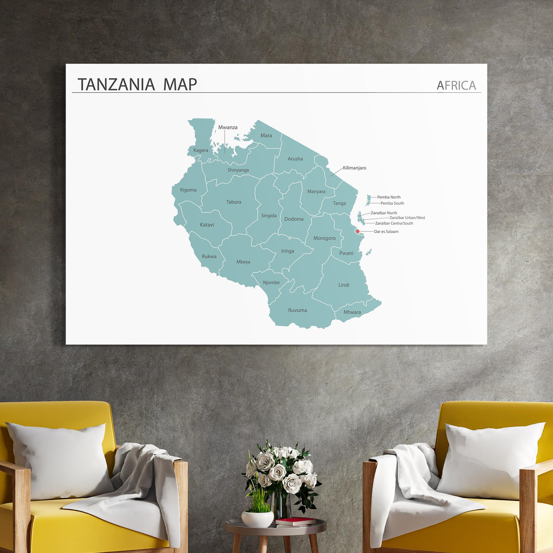 Üvegkép Tanzania Map mockup 4