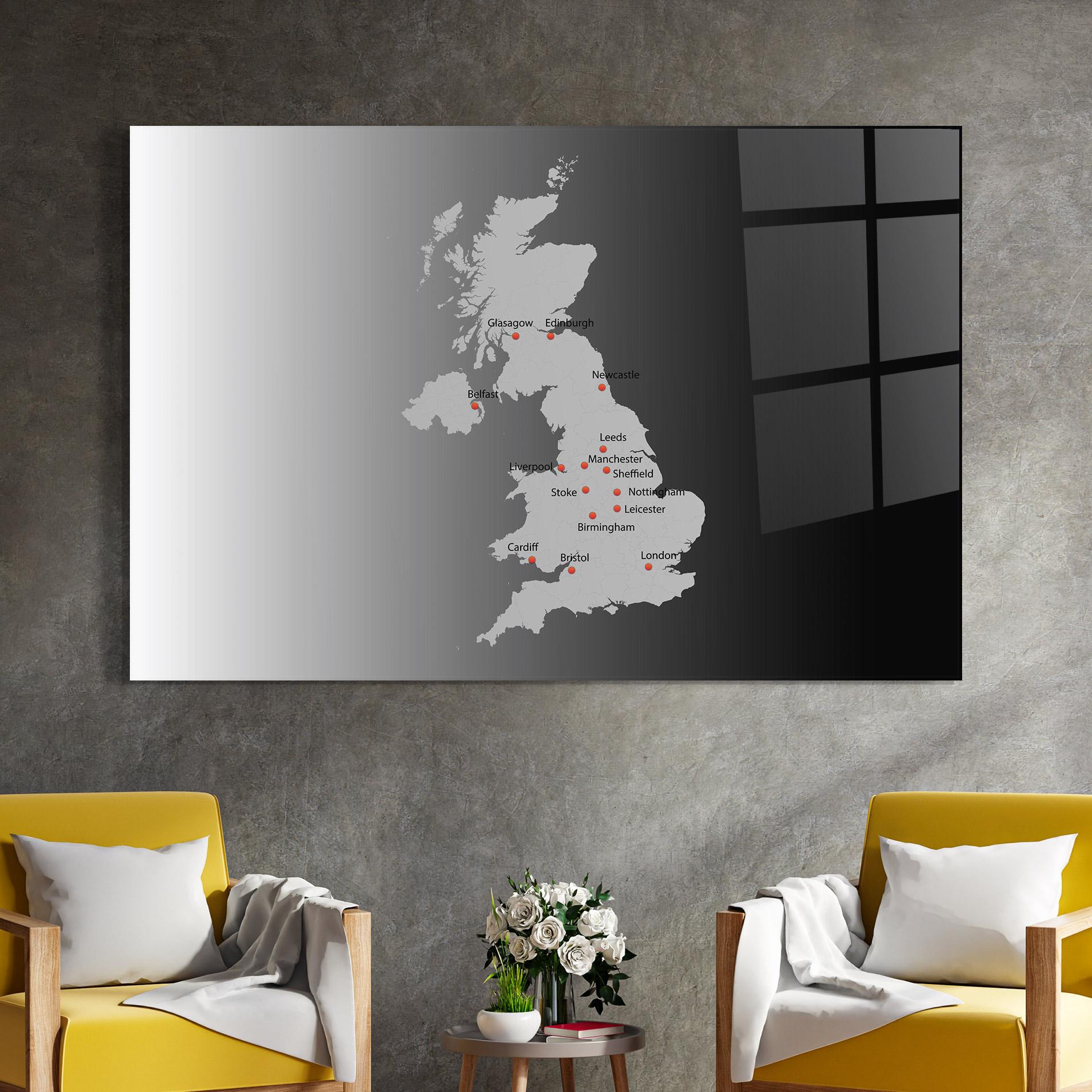 Üvegkép Uk Map mockup 4