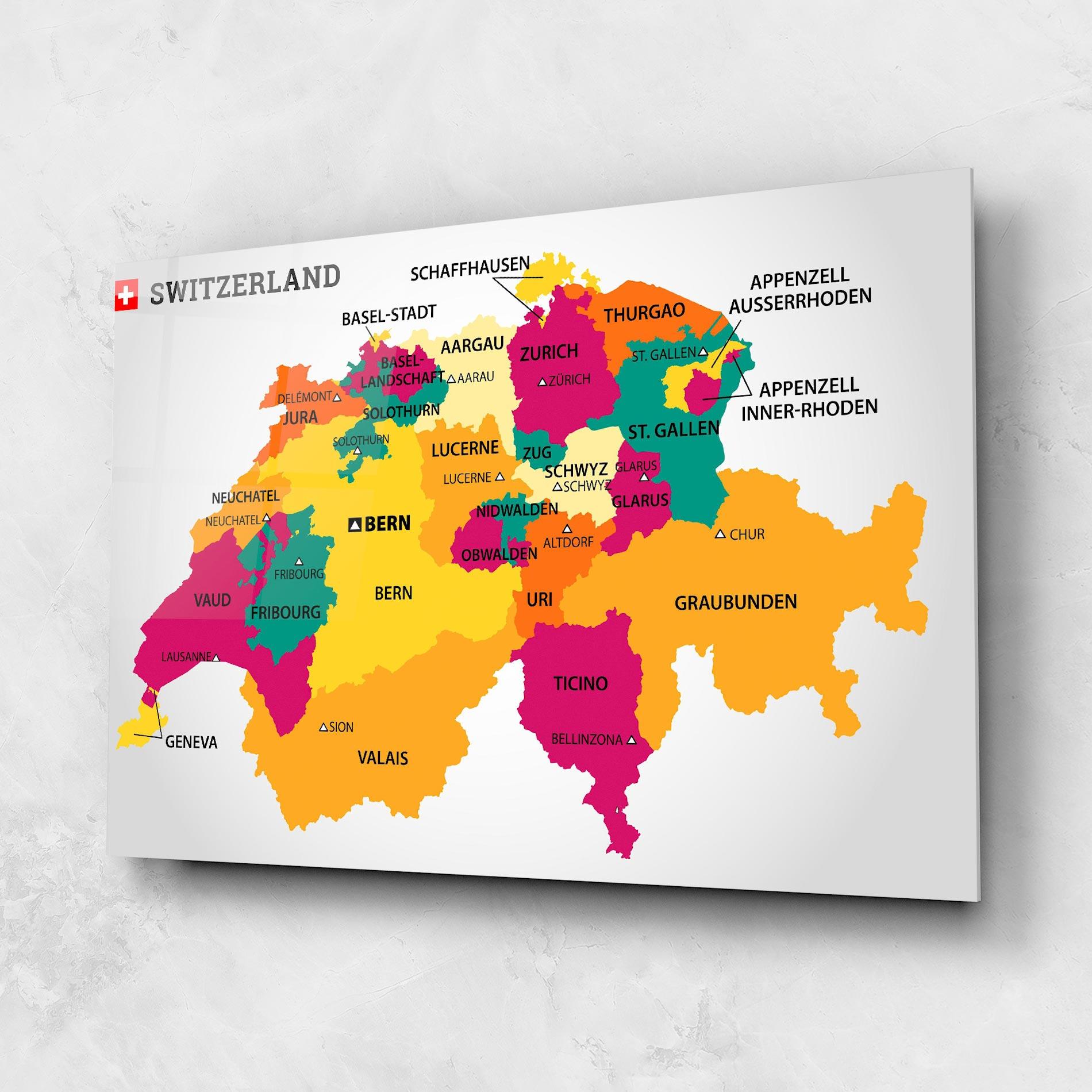 Üvegkép Switzerland Colorful Map mockup 1