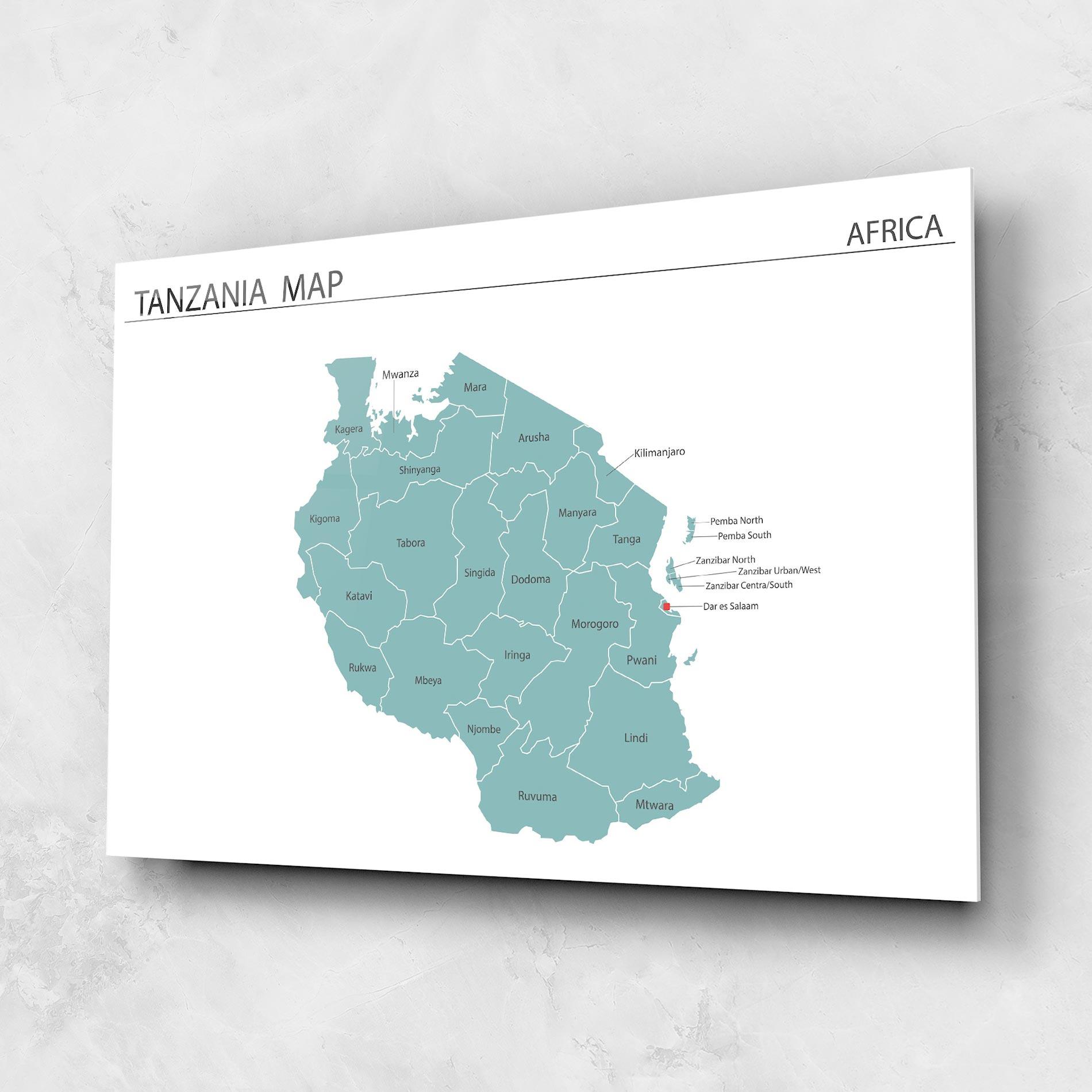 Üvegkép Tanzania Map mockup 1