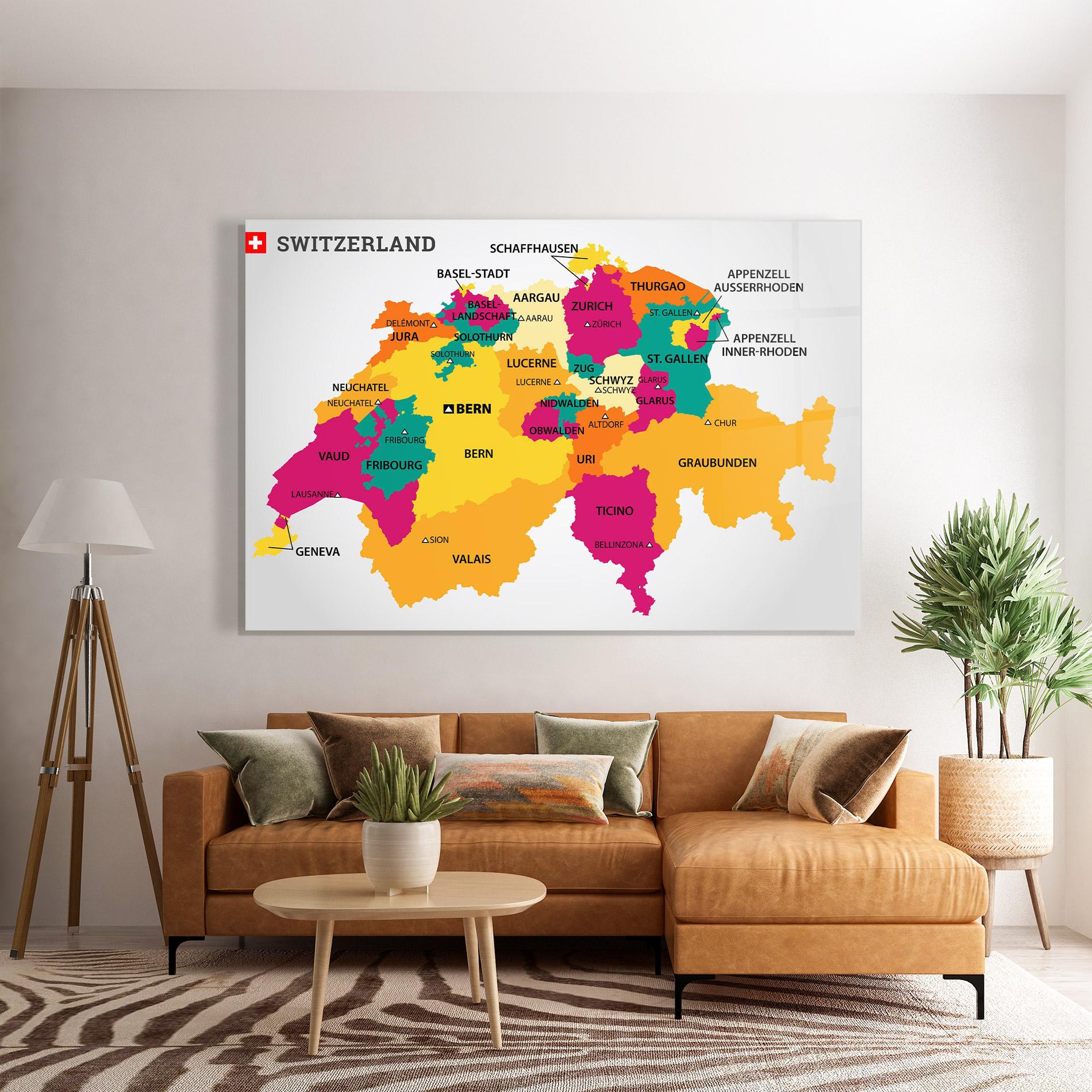 Üvegkép Switzerland Colorful Map mockup 7