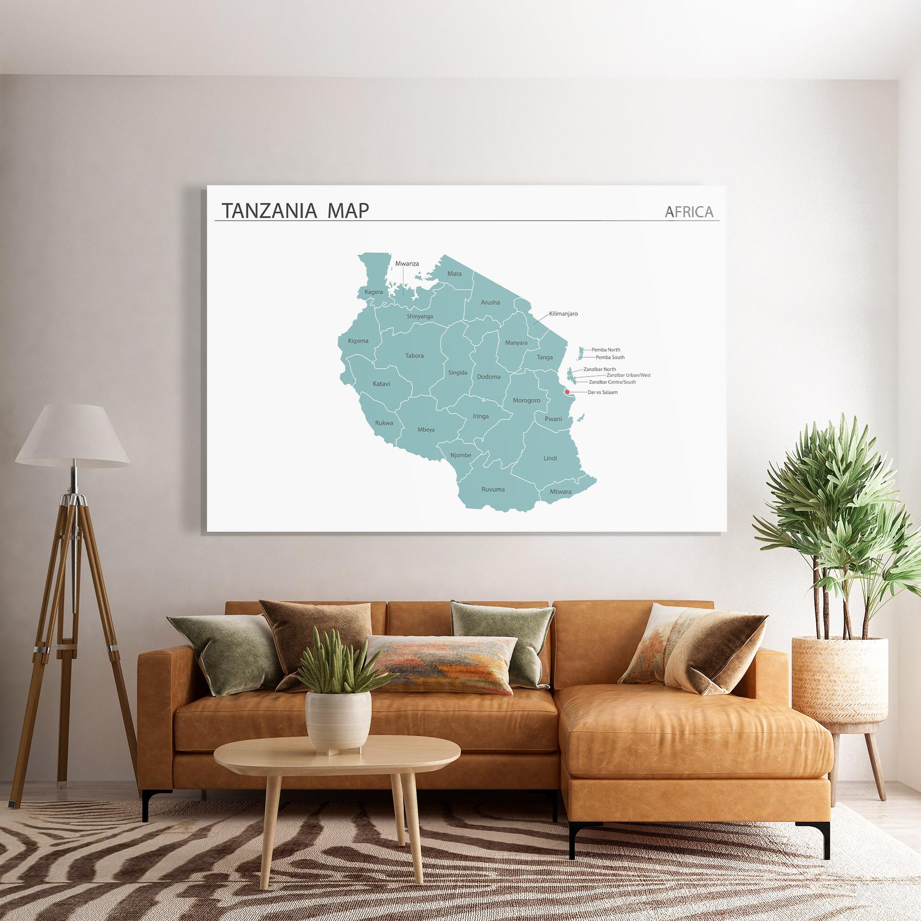 Üvegkép Tanzania Map mockup 7