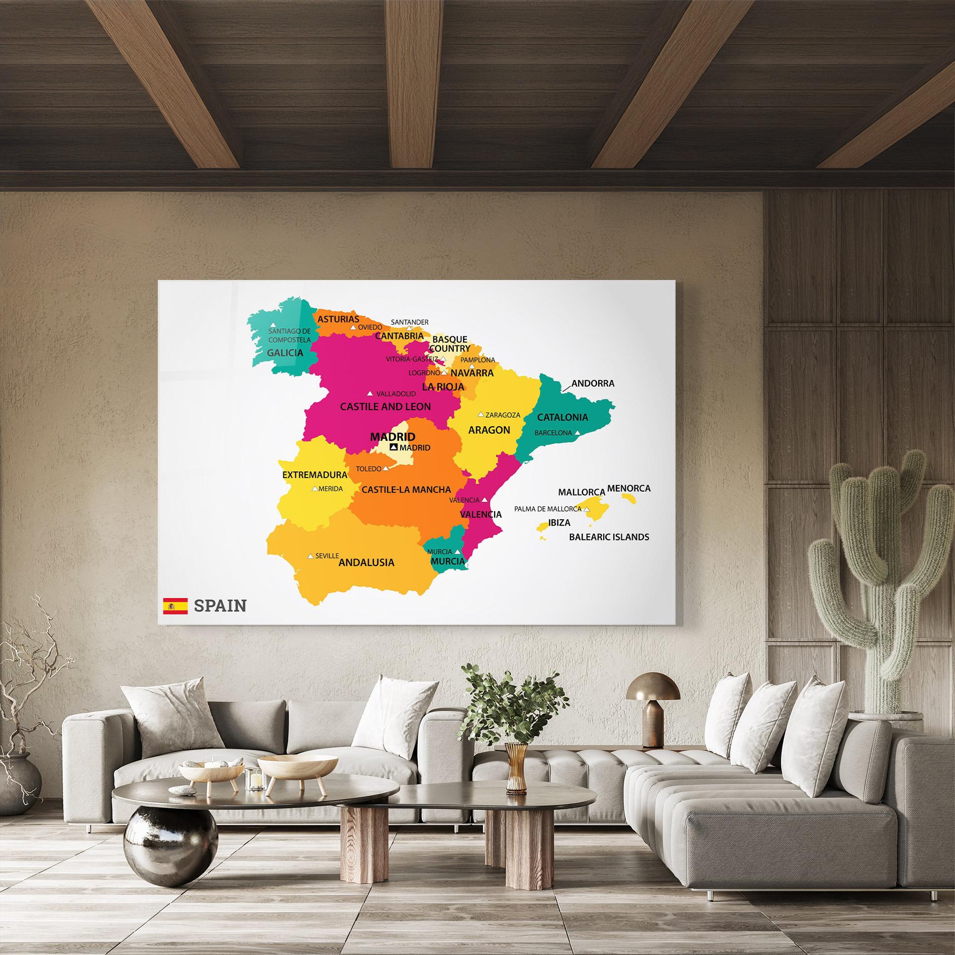Üvegkép Spain Colorful Map mockup 8