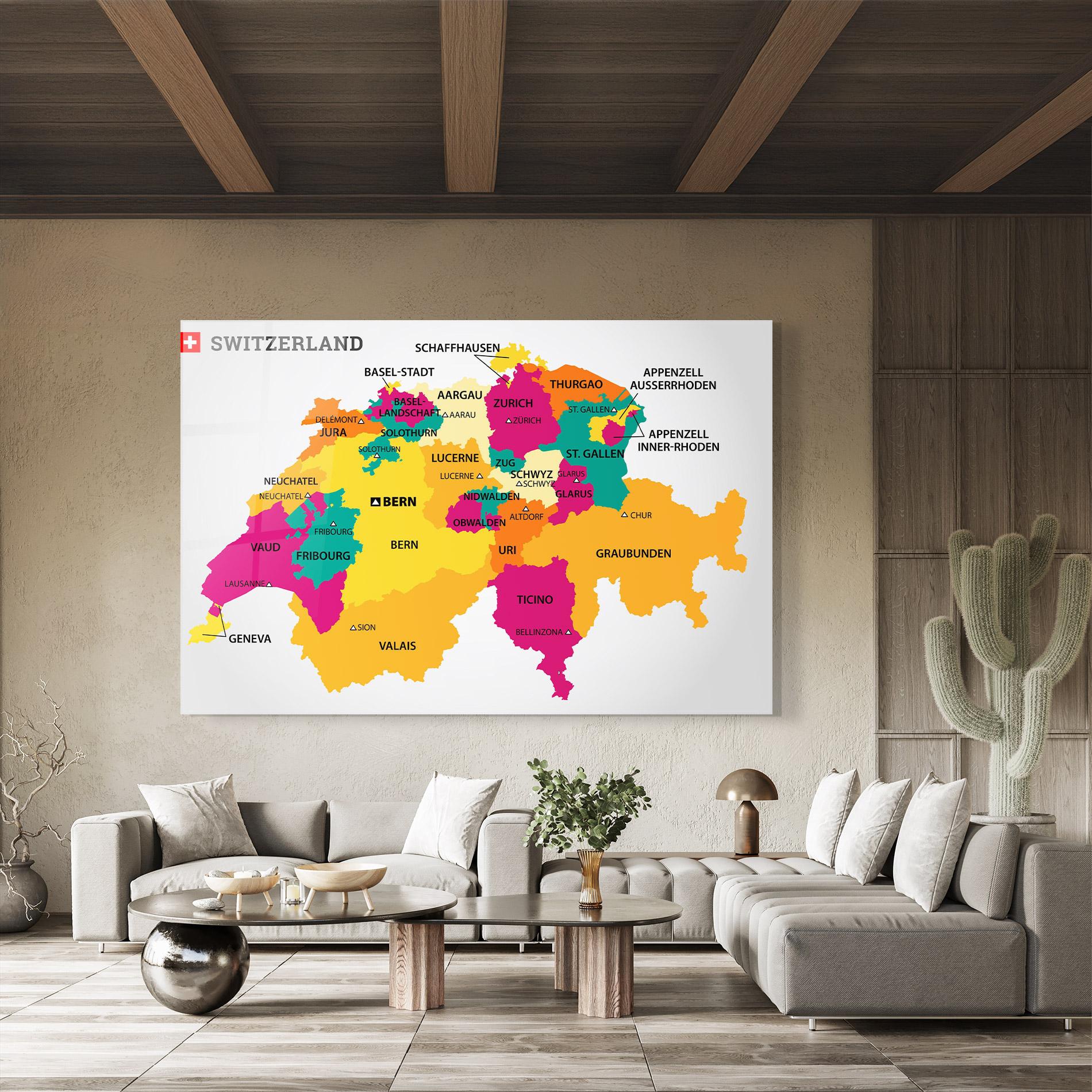 Üvegkép Switzerland Colorful Map mockup 8