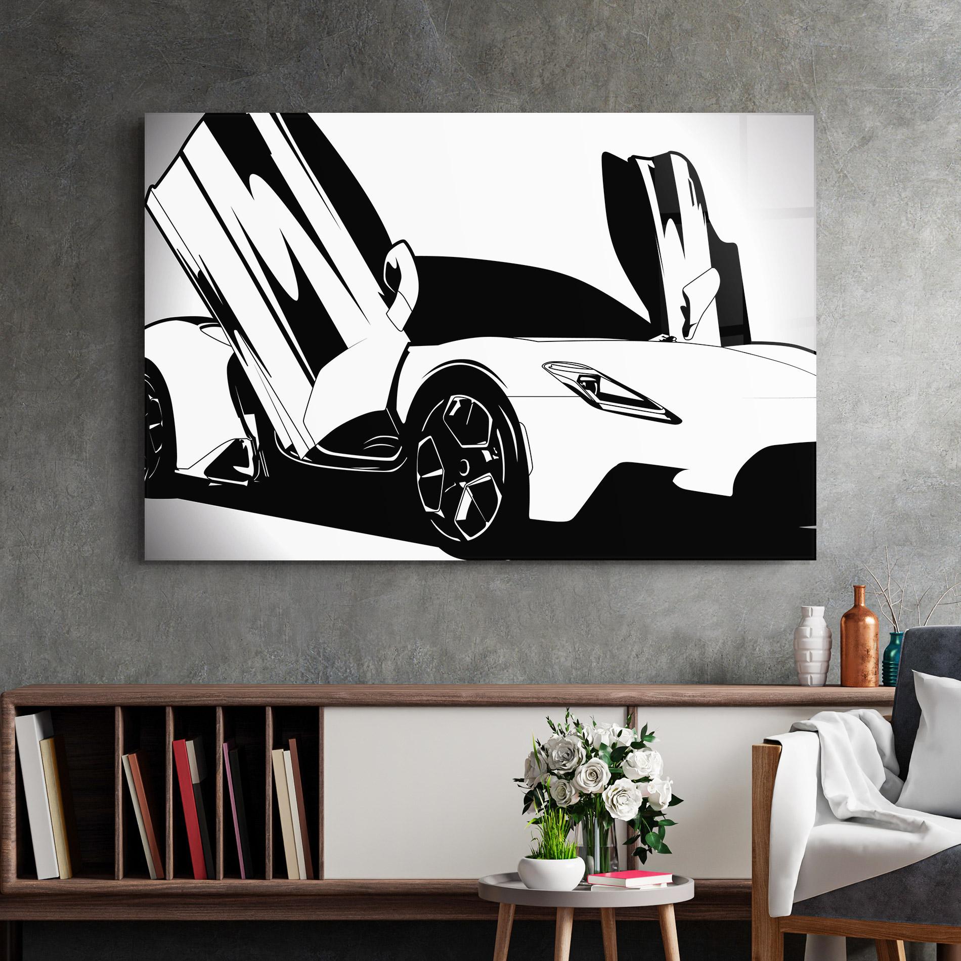 Üvegkép Black White Car mockup 2
