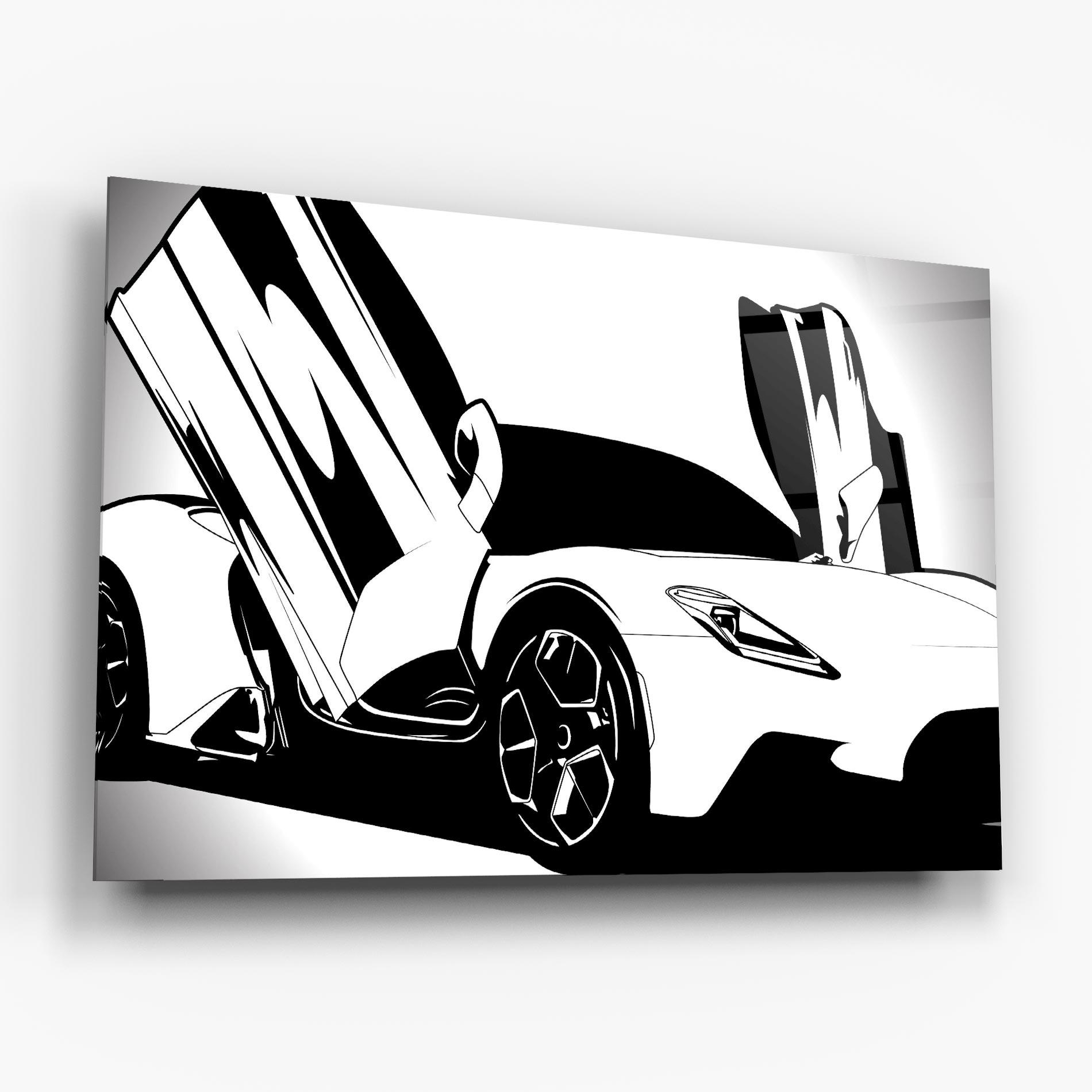 Üvegkép Black White Car mockup 6