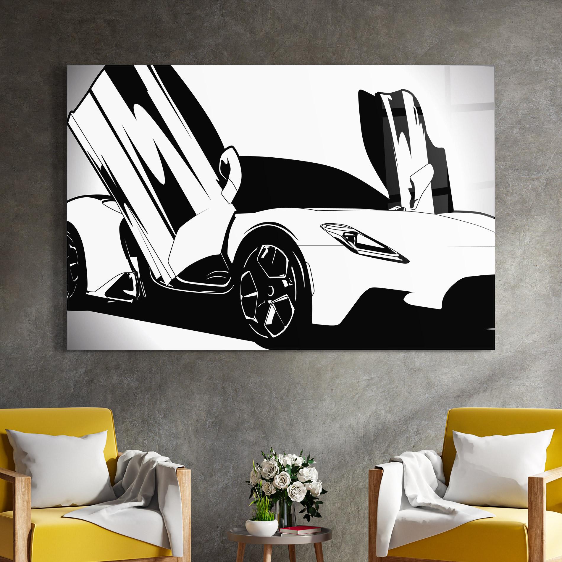 Üvegkép Black White Car mockup 4