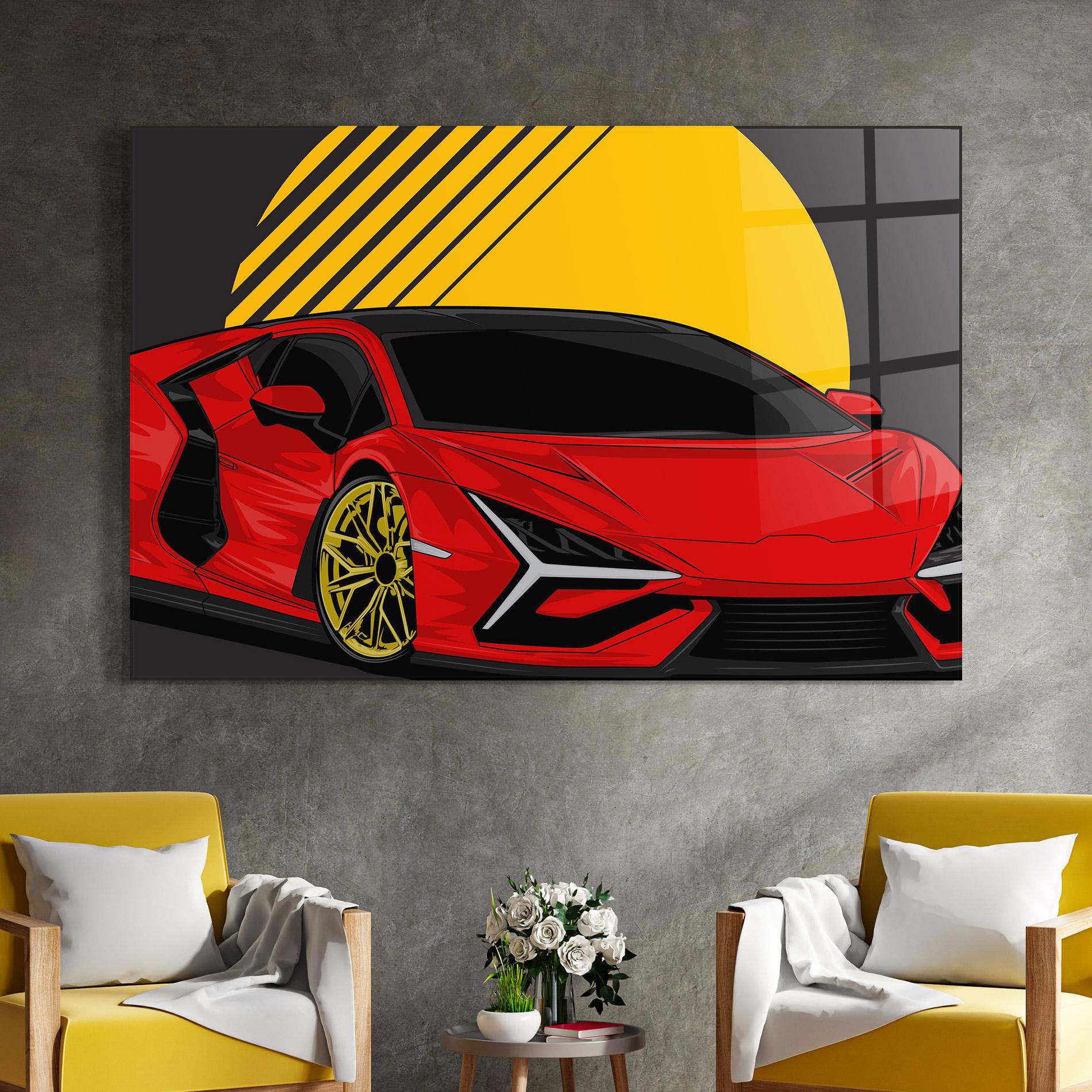 Üvegkép Red Yellow Sport Car mockup 4
